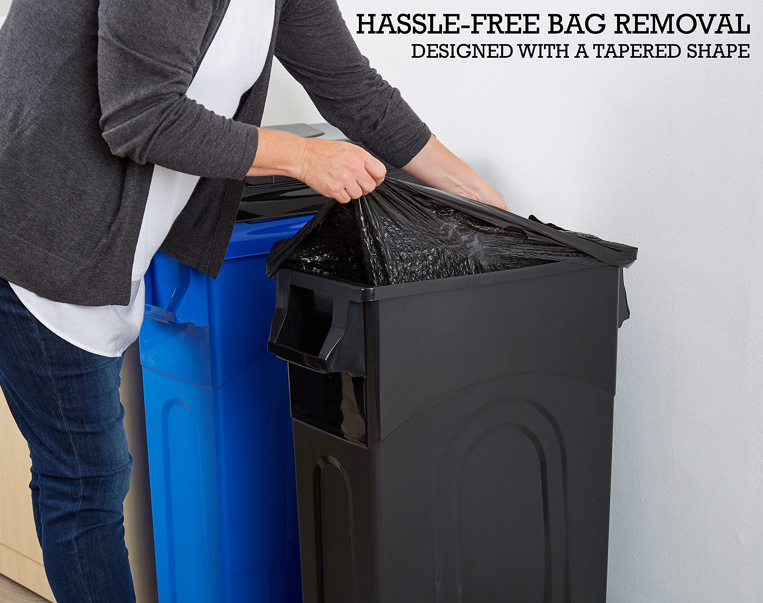United Solutions Highboy Waste Container With Swing Lid, 23 Gallon, Space Saving Slim Profile And Easy Bag Removal, Handles For