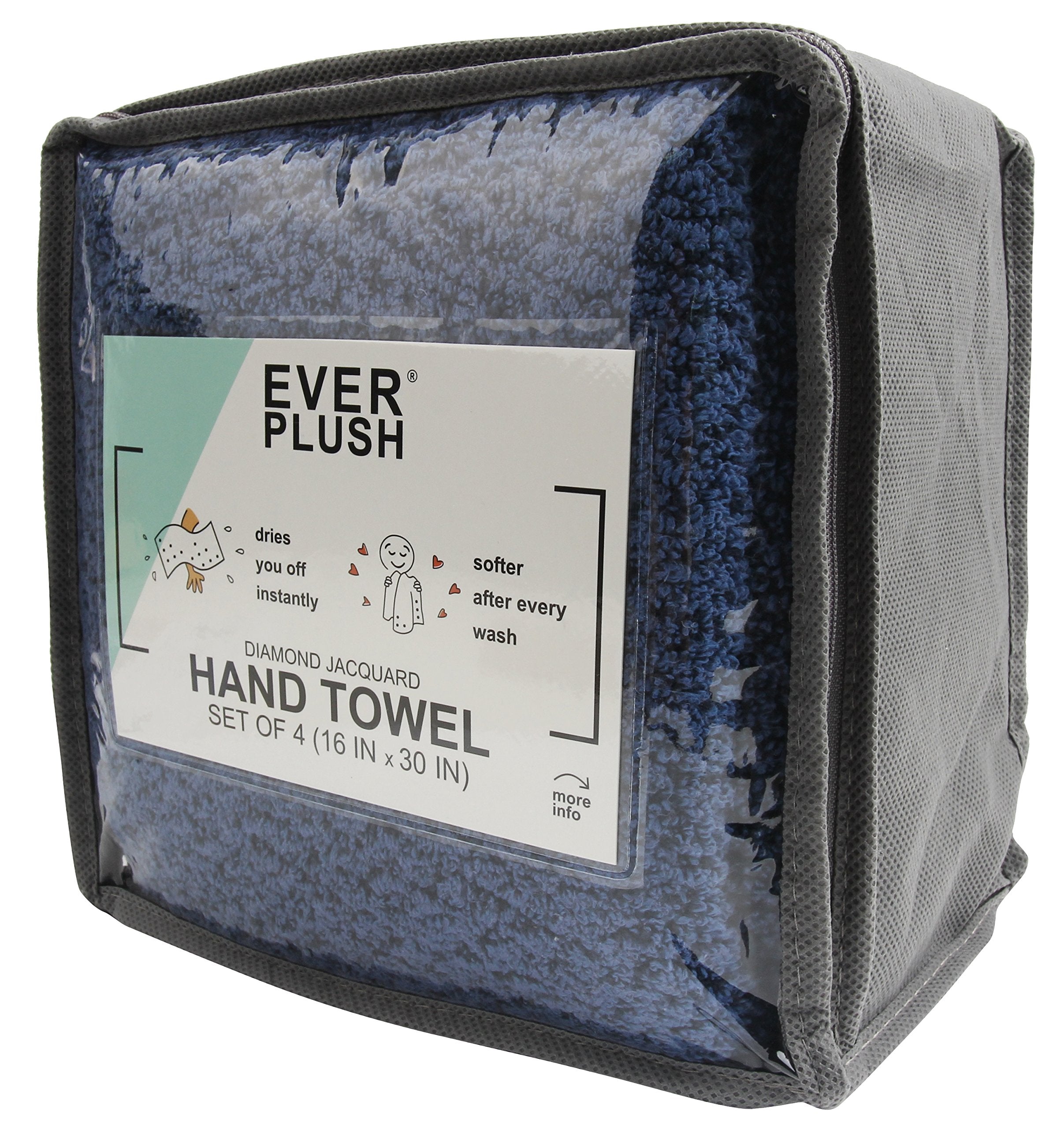 Everplush Hand Towels Set  4 x (16 x 30 in)  Navy Blue  4 Count