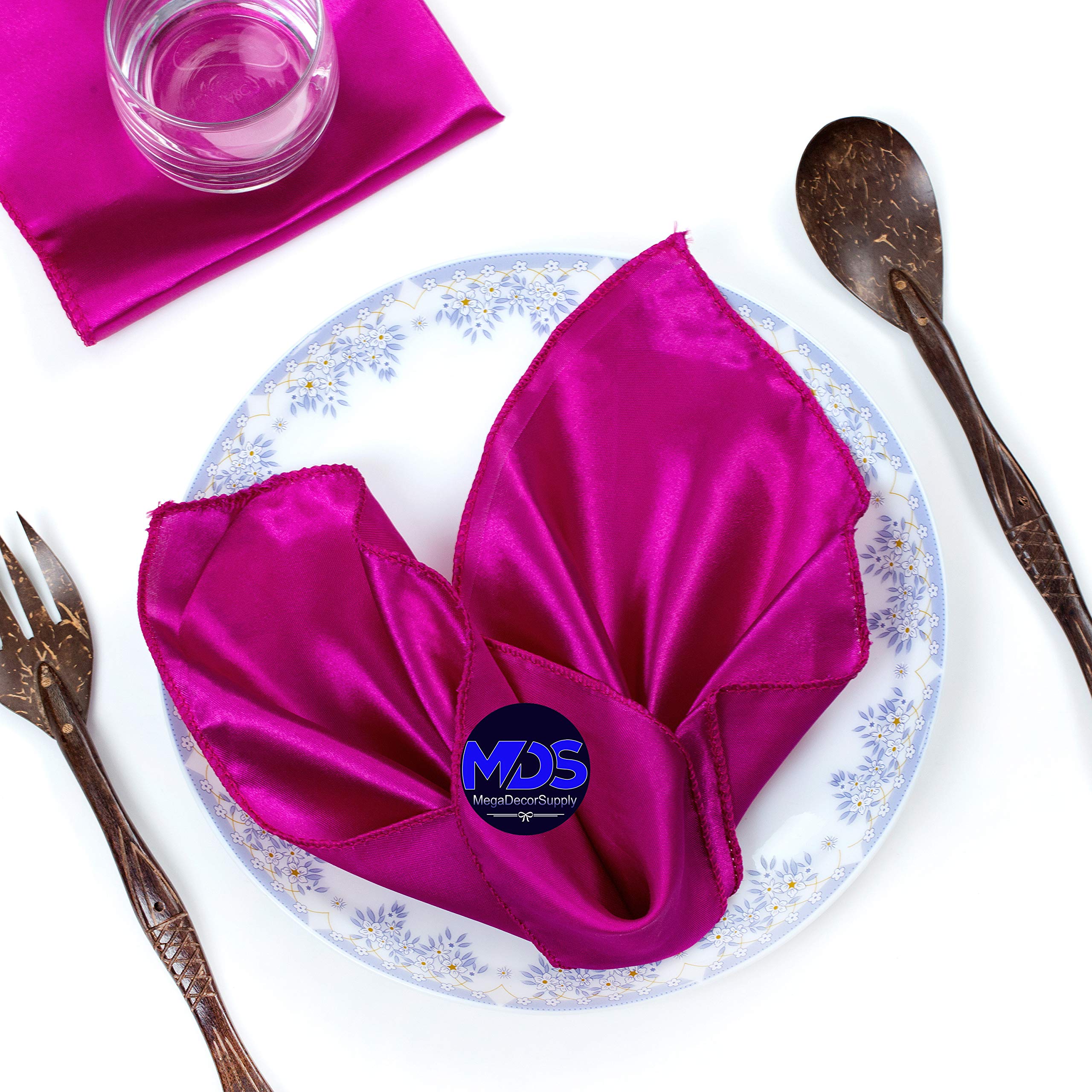 Mds Pack Of 100 Wedding Satin 12''X 12'' Square Dinner Napkin Or Handkerchief For Wedding Banquet Decoration - Violate