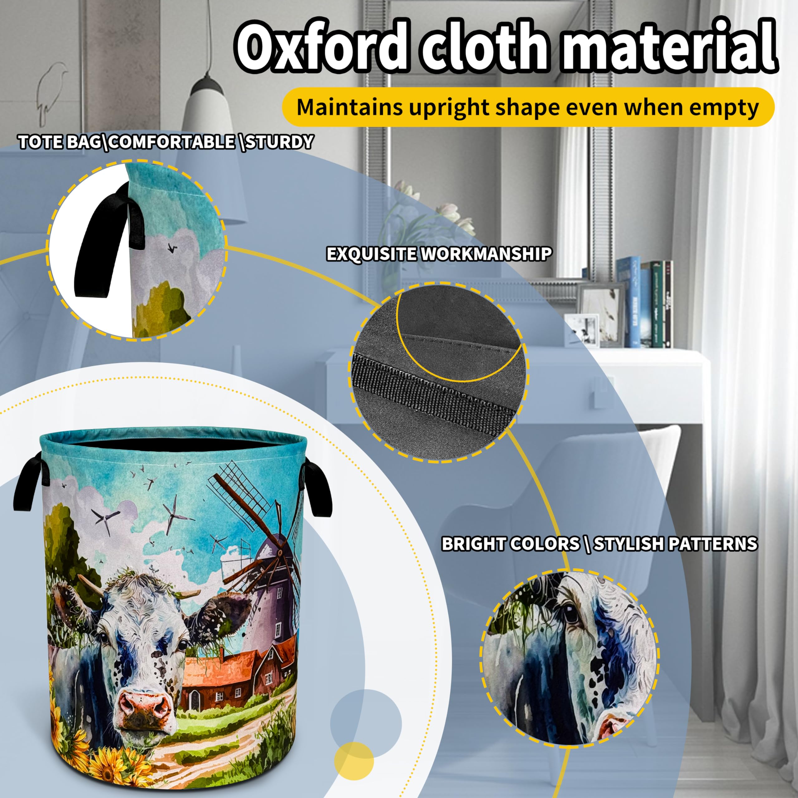 Cow Laundry Basket Farm Foldable Oxford Cloth Funny Tote Bag Laundry Hamper Clothes Storage Bucket Toy Organizer For Bathroom/La