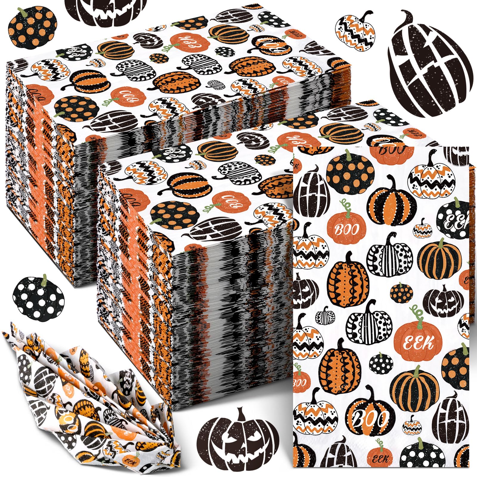 Jetec 200 Pcs Halloween Pumpkin Paper Napkins Halloween Paper Hand Towels For Bathroom Disposable Guest Napkins Orange Pumpkin D