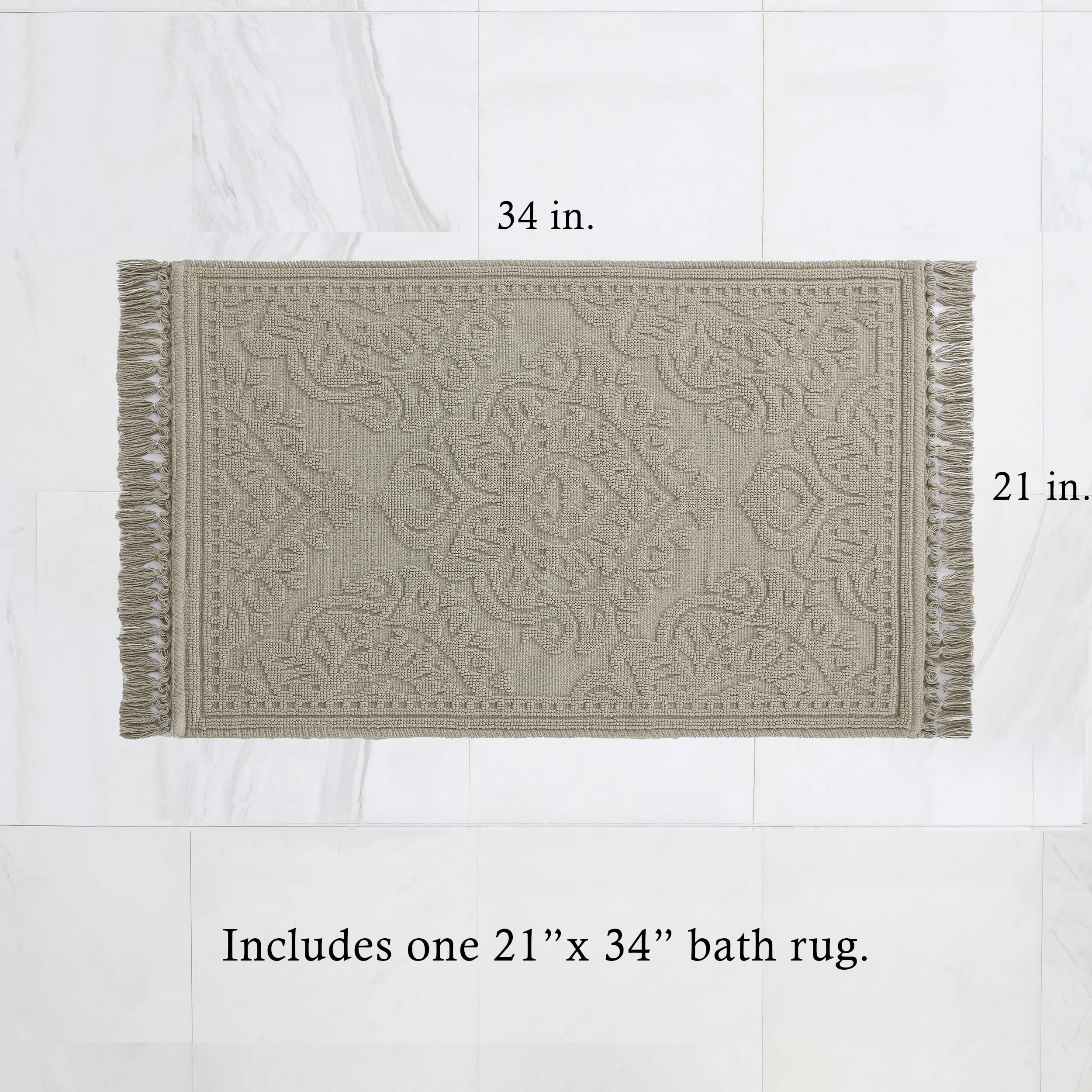 Jean Pierre - Ricardo Bath Mat, Woven Fringe Bathroom Rugs, 100% Cotton, Premium Bathroom Decor - Measures 21'' X 41'' - Linen
