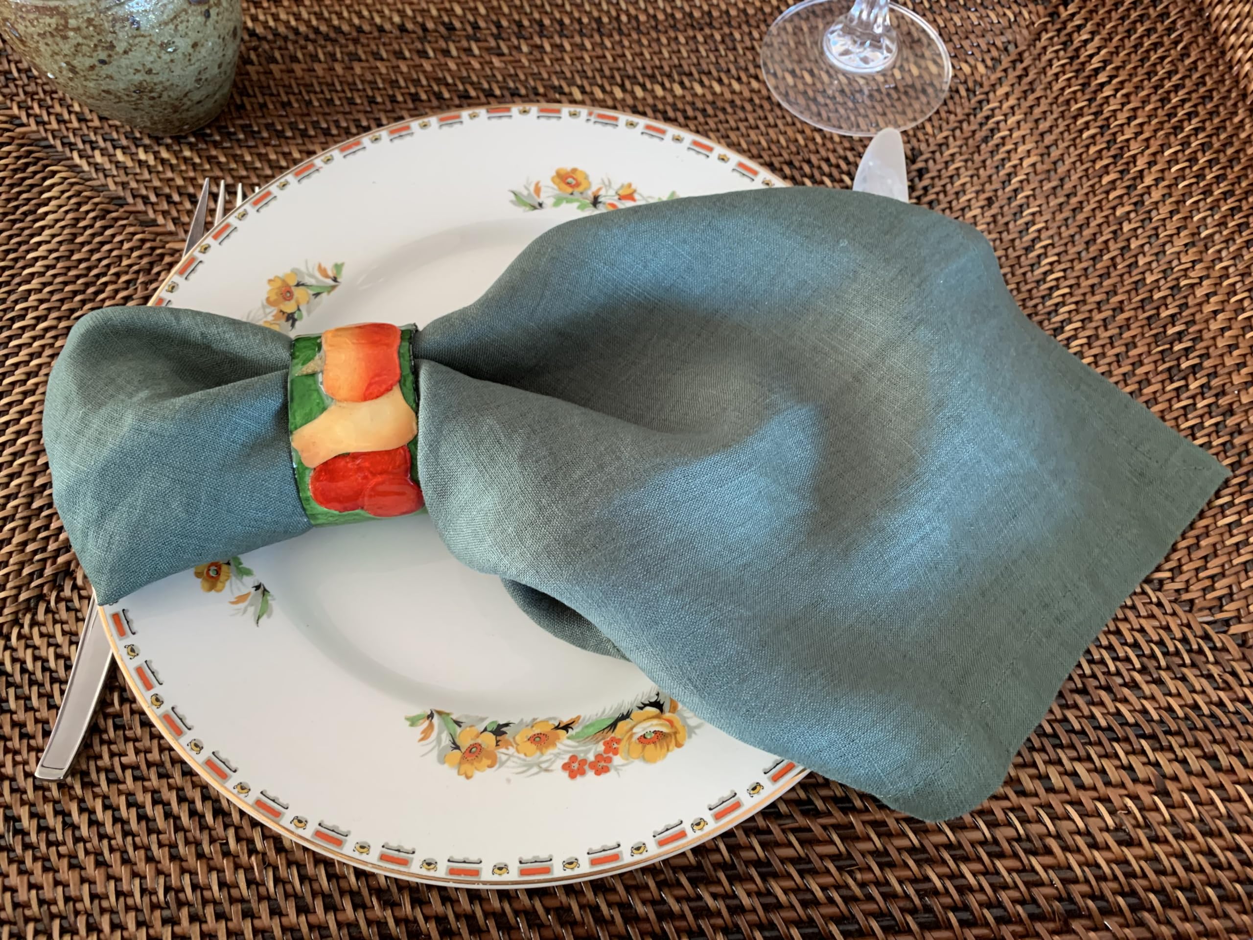 Linen Napkins -100% French Flax - Stonewashed Pure Linen Cloth Napkins - Size 18 Inch X 18 Inch - Set Of 4 (Soft Rustic Green)