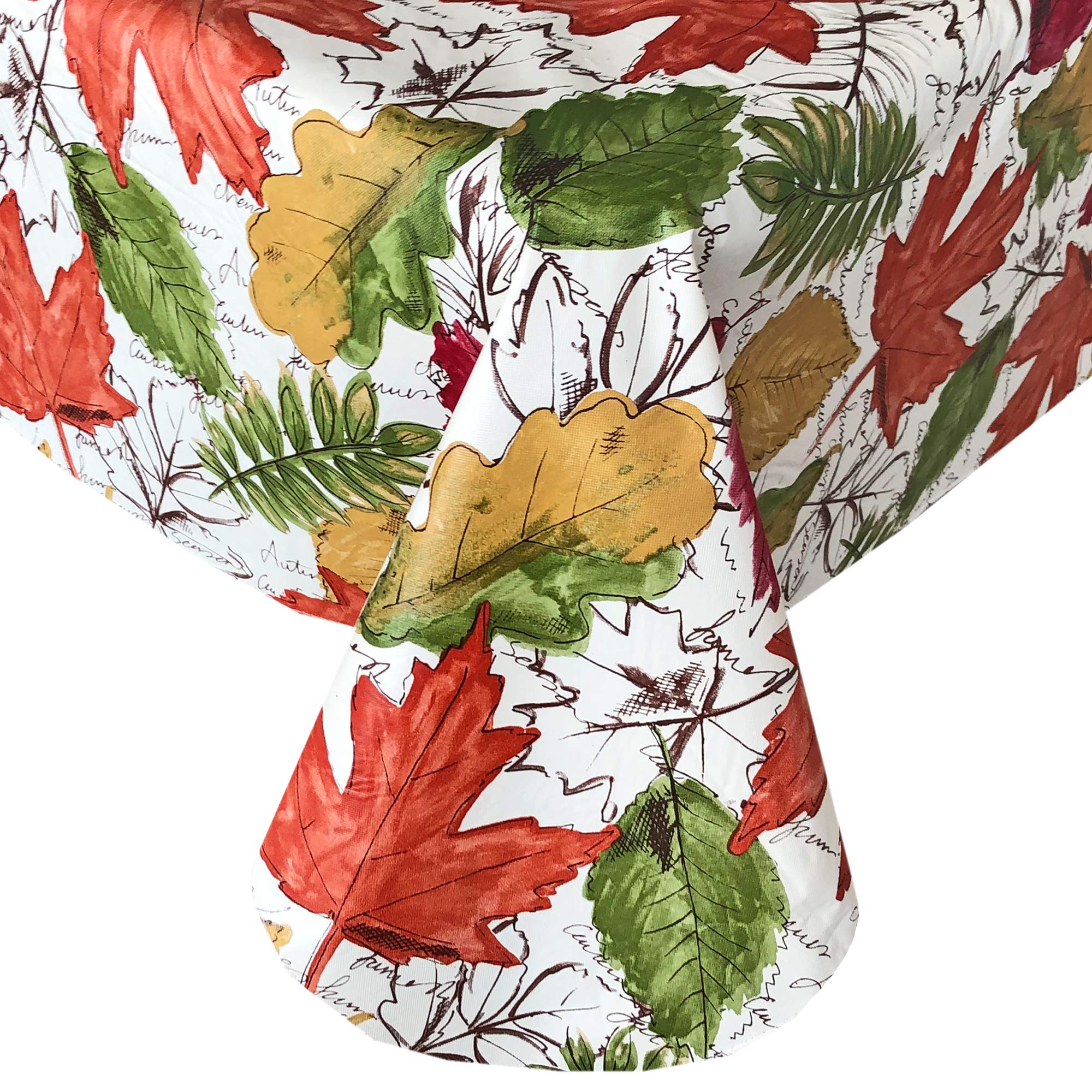 Newbridge Stamped Abstract Autumn Leaves Print Vinyl Flannel Backed Tablecloth  Contemporary Thanksgiving Fall Leaf Wipe Vinyl Tablecloth with Flannel Backing  60  x 102  Oblong/Rectangle