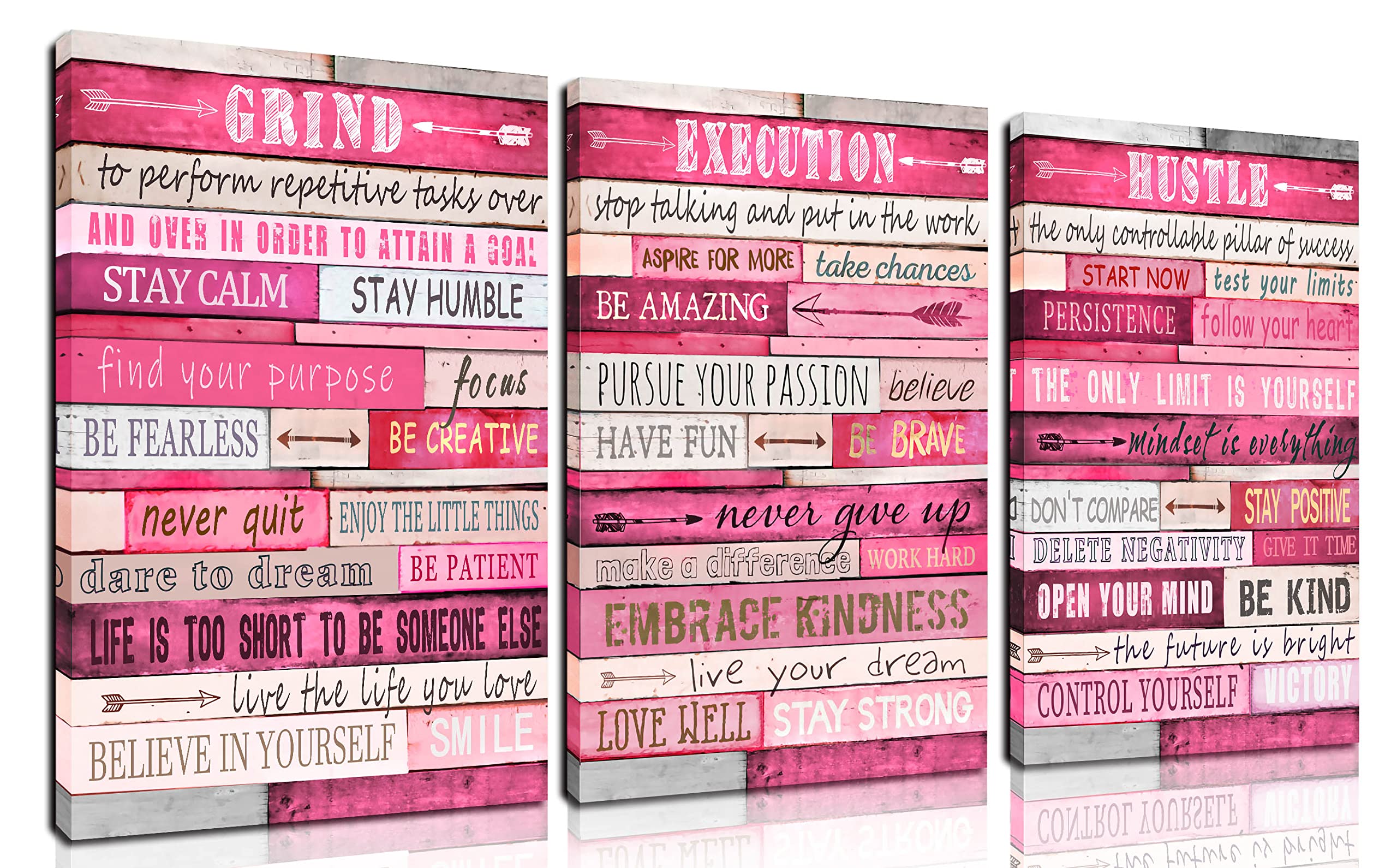 Thrlveart Pink Canvas Wall-Art - Room Decor For Teen Girls - Motivational Posters Ready To Hang Size 16'' X 12'' X 3 Pieces