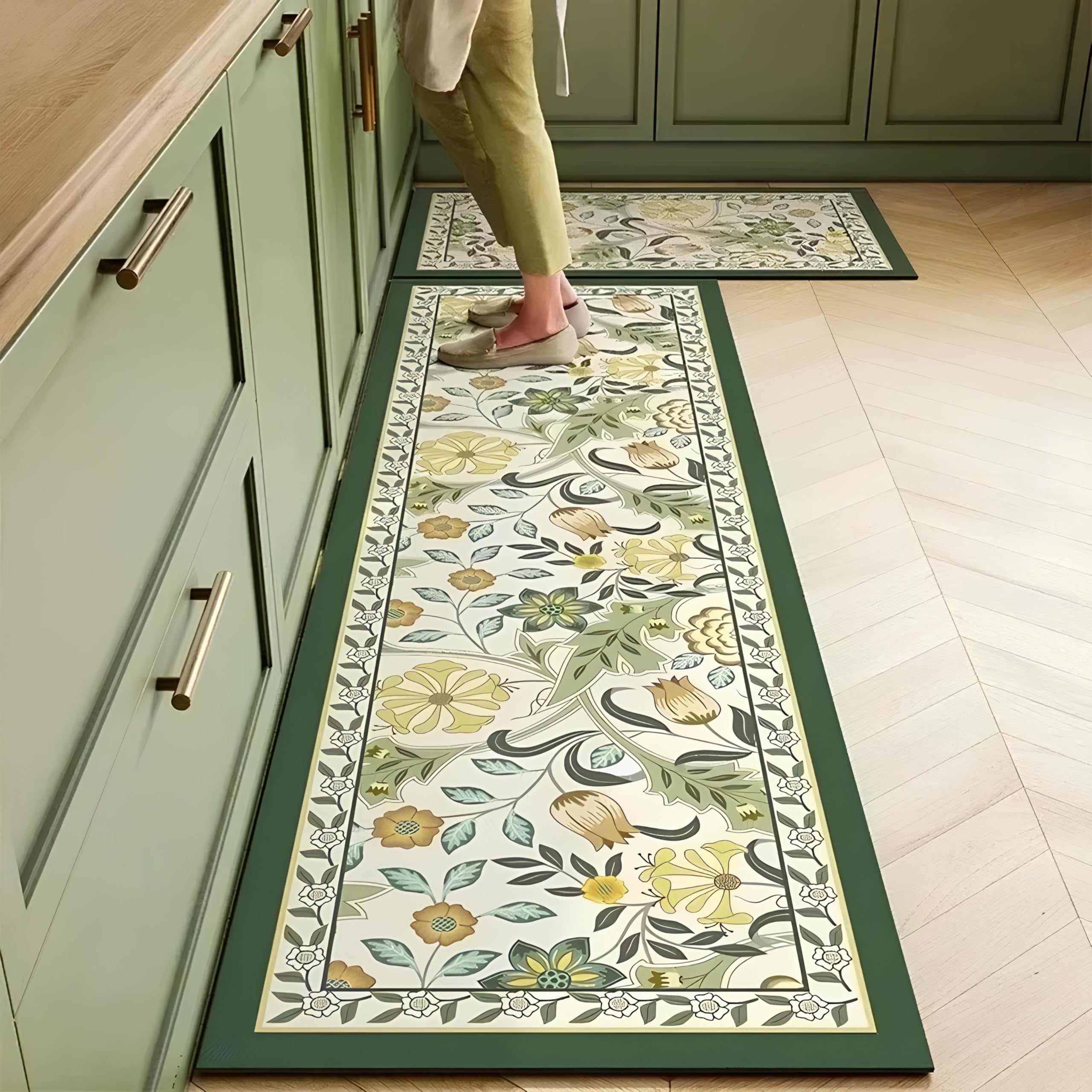 Roslen 2 Pcs Kitchen Mats For Floor, Waterproof Anti Fatigue Memory Foam Rug Set, NonSlip Washable Kitchen Floor Rugs With Rubb
