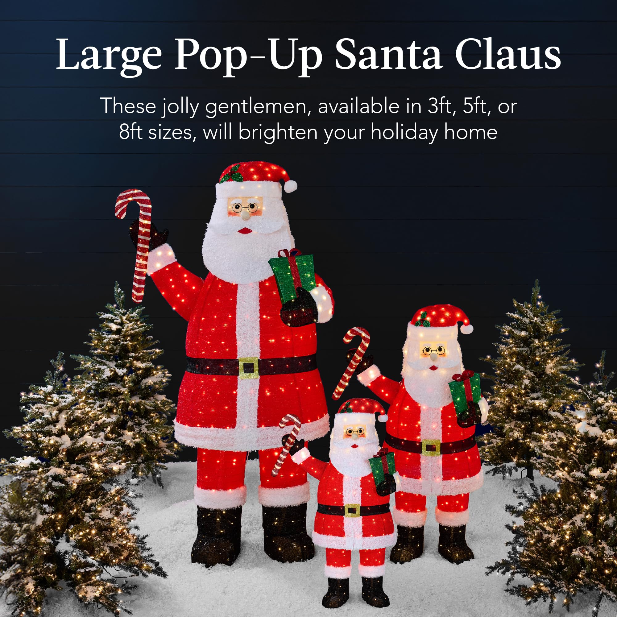 Best Choice Products 3ft Lighted Pop-Up Santa, Outdoor Christmas Holiday Decoration w/ 120 LED Lights, Twinkling Candy Cane, Gif