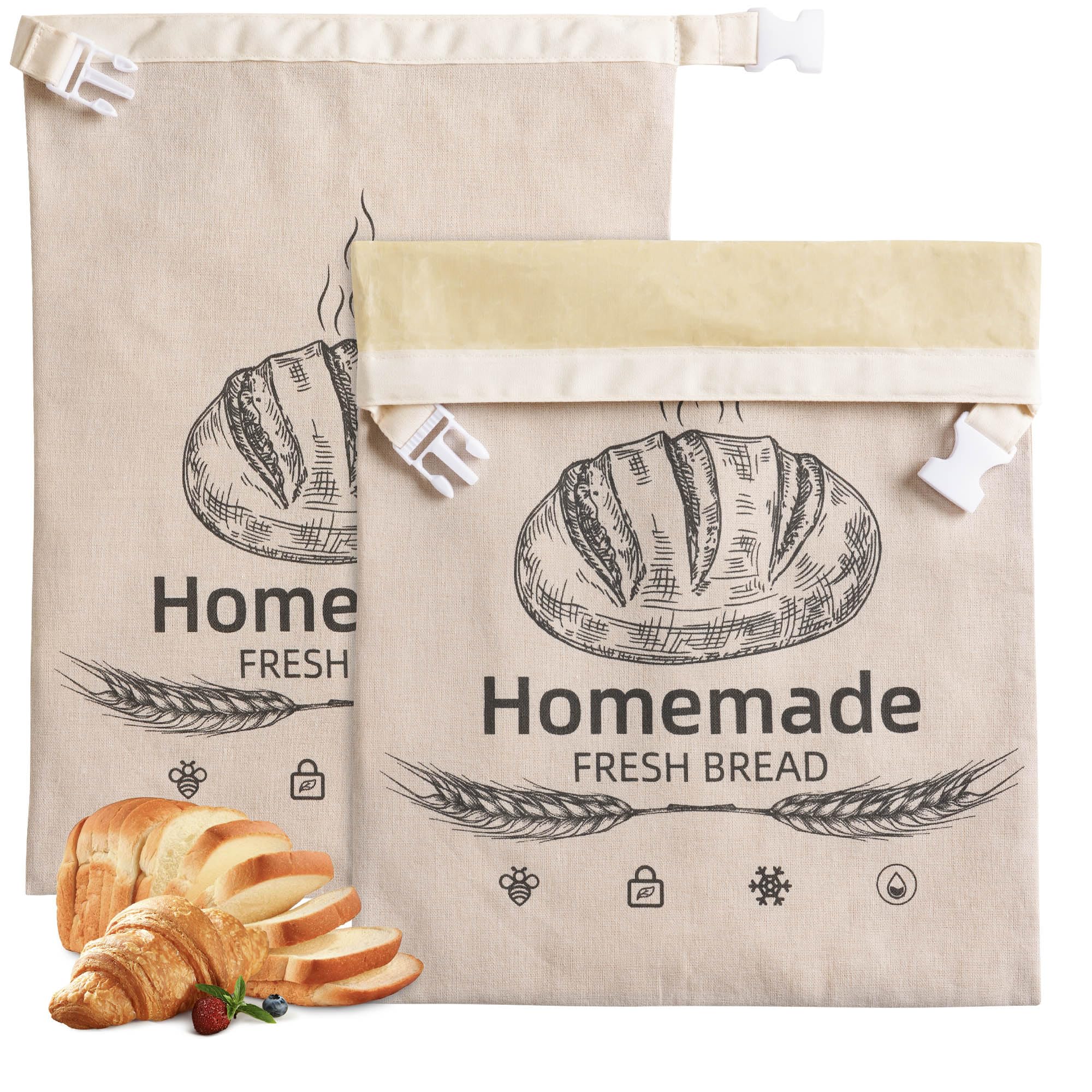 2 Pack Beeswax Bread Bags for Sourdough,Reusable Organic Linen Beeswax Bread Bag for Homemade Sourdough 17 x 12.6 Inches Food St