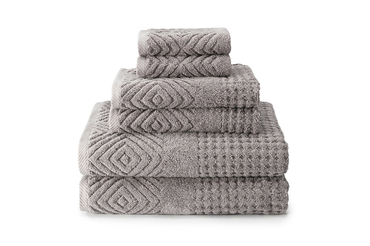 Texere 100% Organic Cotton Diamond Jacquard 700 Gsm Luxury Bath Towel Sets - 2 Ultra Soft, Large Bath Towels, 2 Hand Towels, 2 W