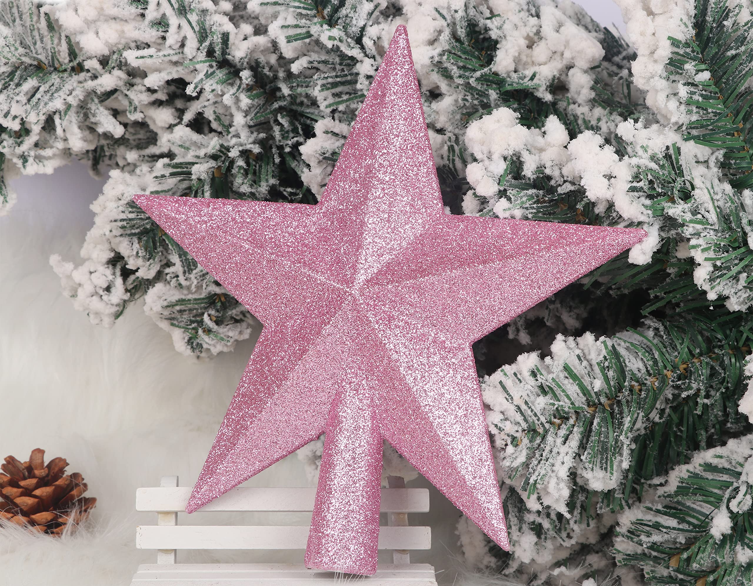 YYCRAFT Glitter Star Tree Topper 8 Inch Christmas Decoration-8,Pink