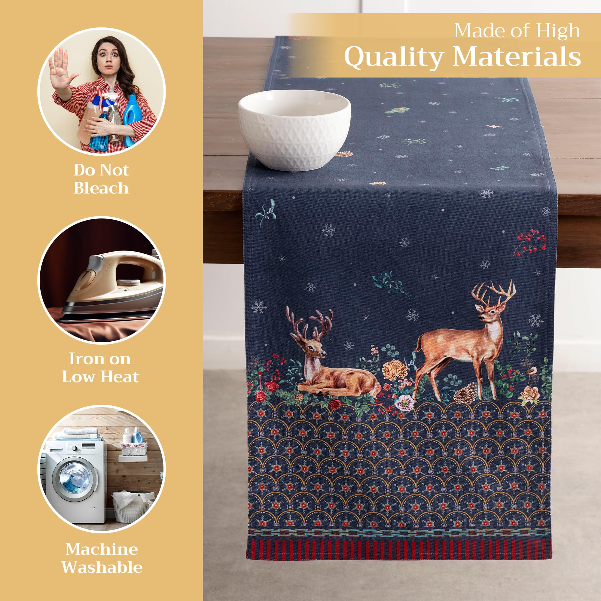 Maison d' Hermine Tablerunners 100% Cotton Table Runner Decorative Table Cover for Home  Kitchen  Dining  Parties  Christmas Joy (Double Layer) - Thanksgiving/Christmas (14.50''x108'')