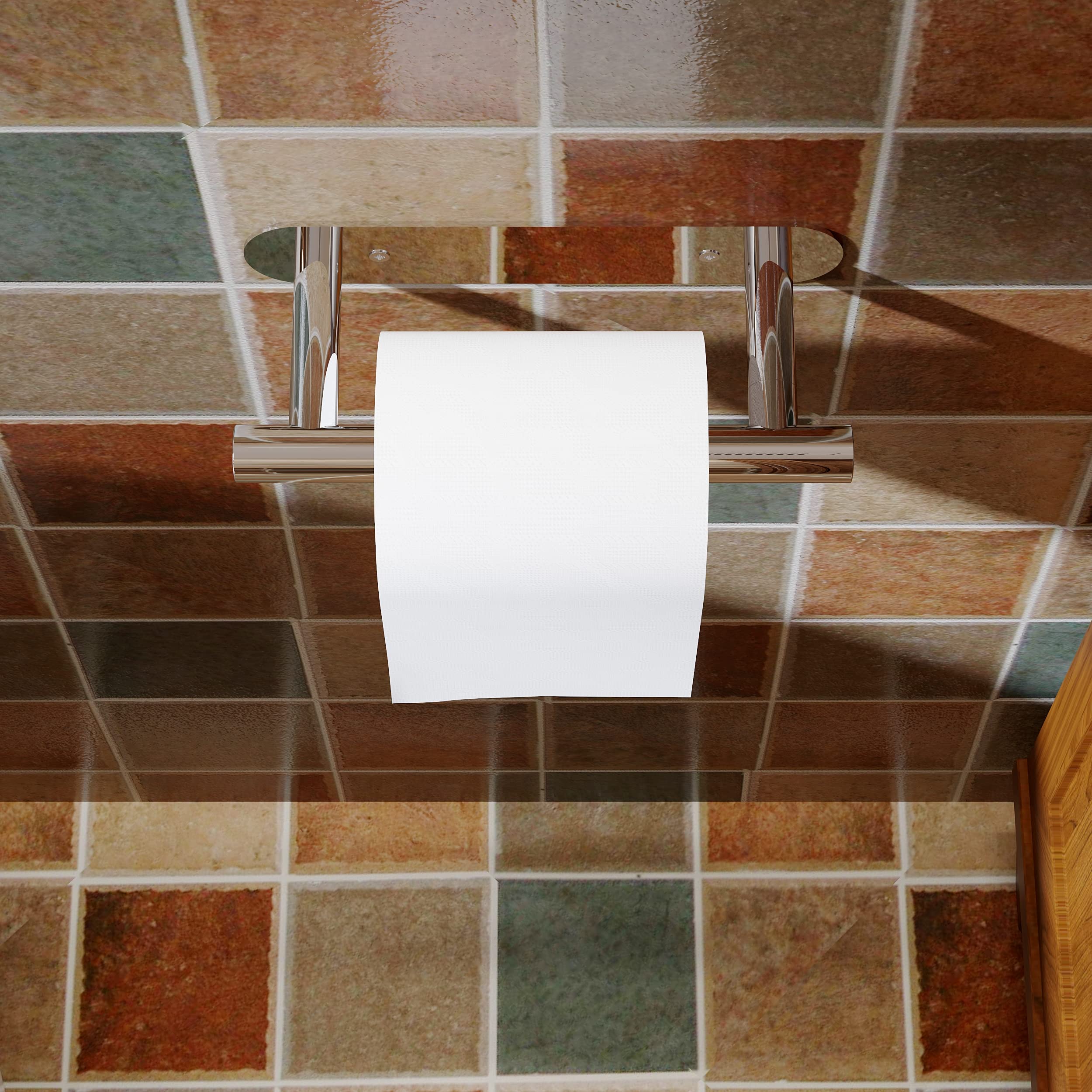 Ruacq Self Adhesive Toilet Paper Holder Polished Double Post Pivoting Tissue Holders Roll Holder Hangers Bathroom Tissue Roll Ho
