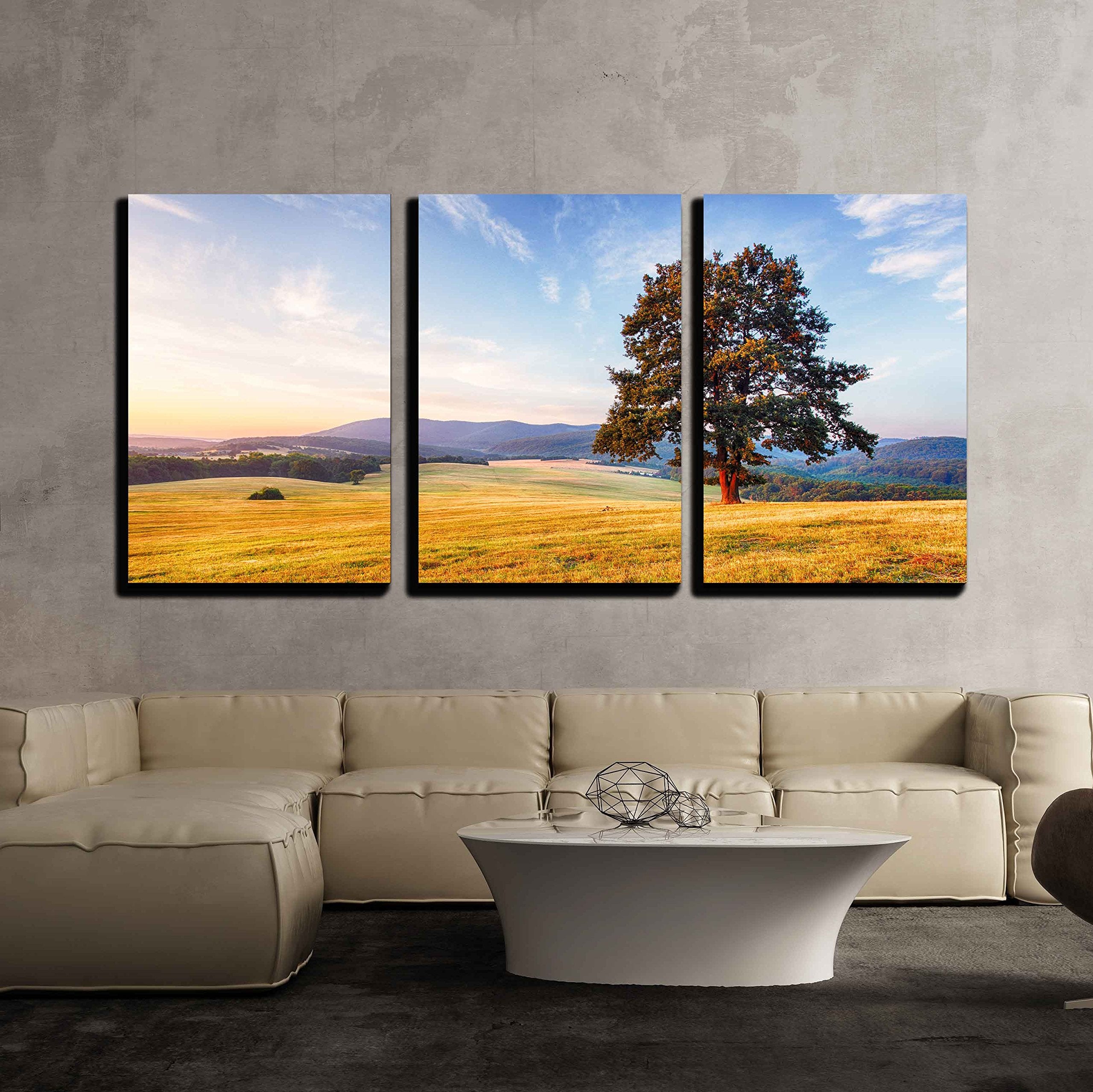 Wall26 - 3 Piece Canvas Wall Art - Spring Landscape With Tree And Sun - Modern Home Art Stretched And Framed Ready To Hang - 16'