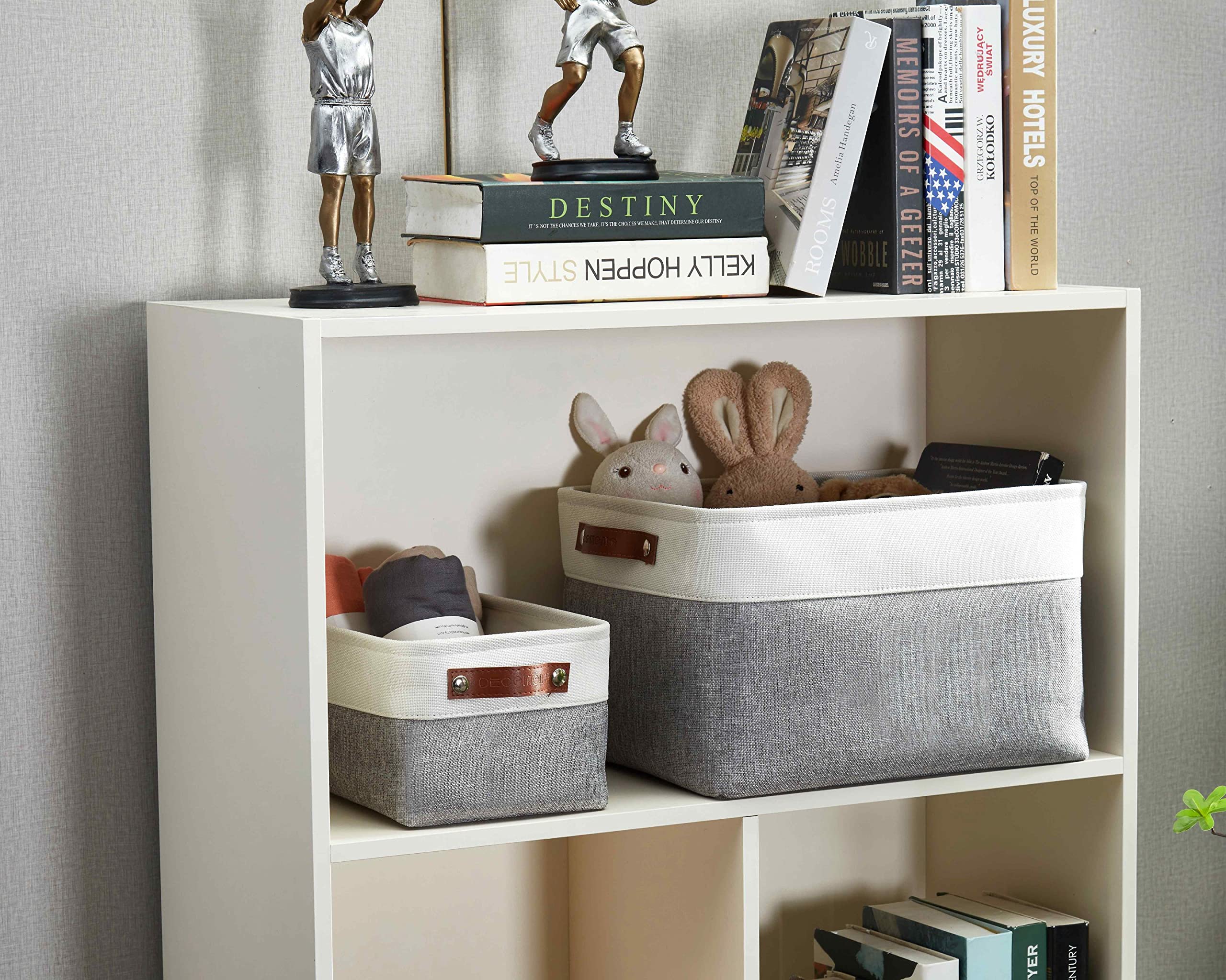 DECOMOMO Storage Baskets for Shelves - Fabric Storage Bins, Linen Closet Organizers and Storage (Grey & White, Large - 1 Pack)
