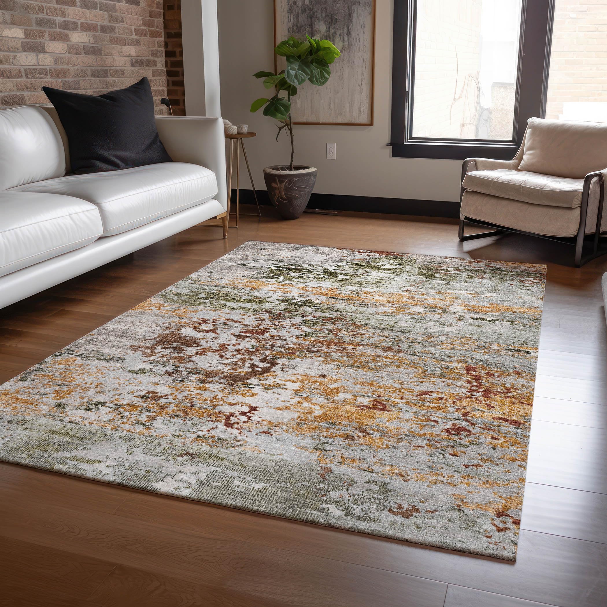 Machine Washable Indoor/Outdoor Chantille Terracotta 8 x 10 Rug