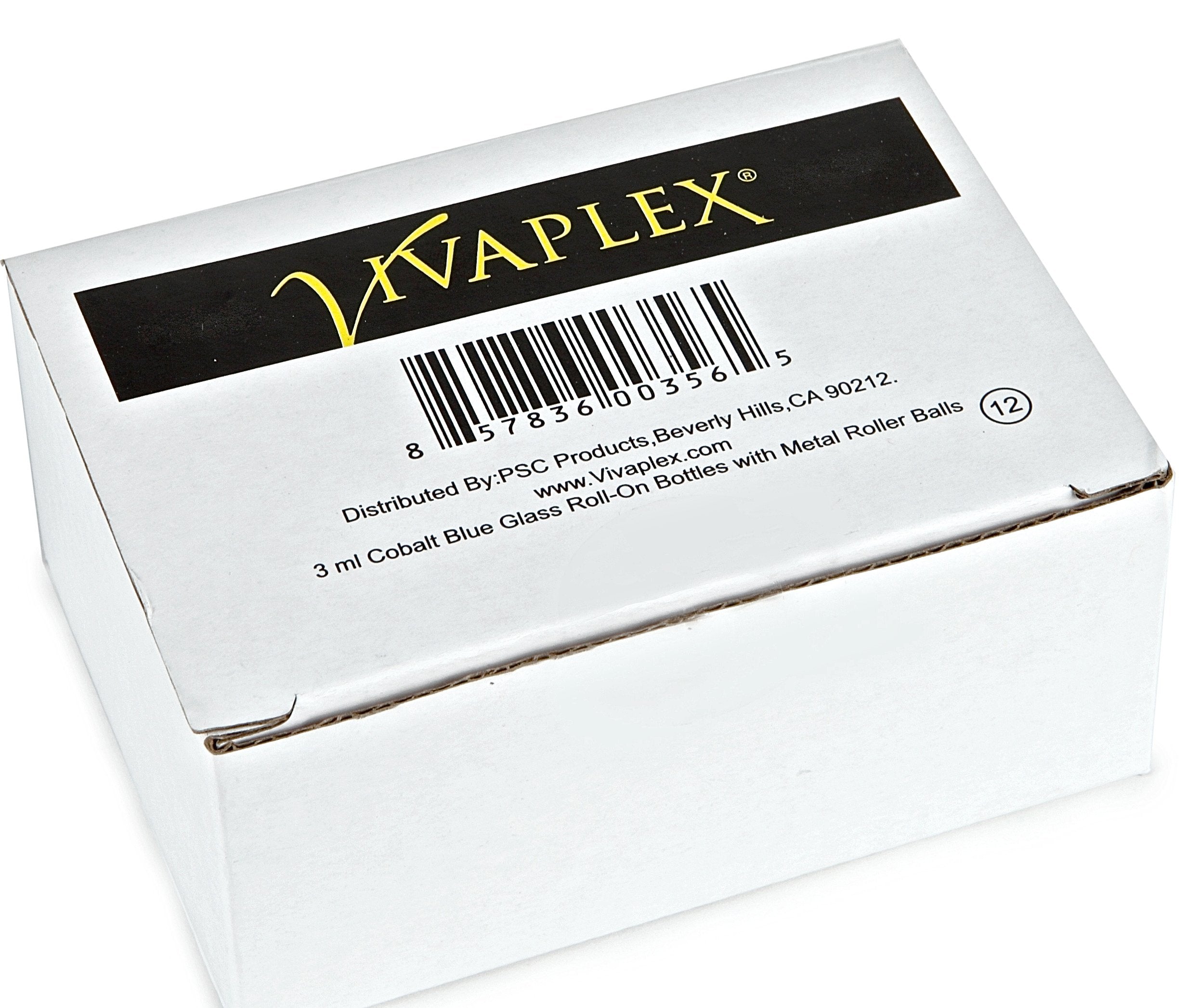 Vivaplex, 12, Cobalt Blue, 3 Ml Glass Roll-On Bottles With Stainless Steel Roller Balls - Dropper Included