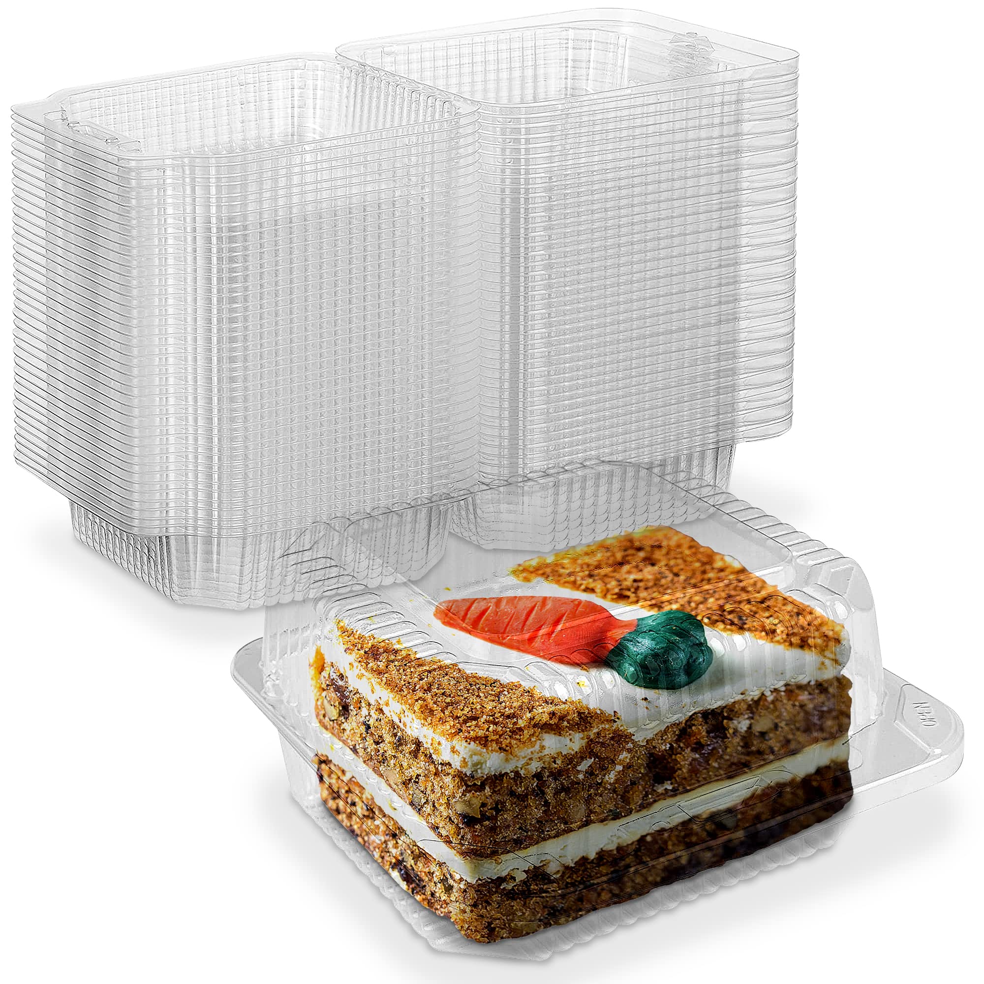 MT Products Cake Slice Container 5.25  x 5.26  x 3.17  - Clear Square Plastic Containers for Food - Disposable Dessert Container