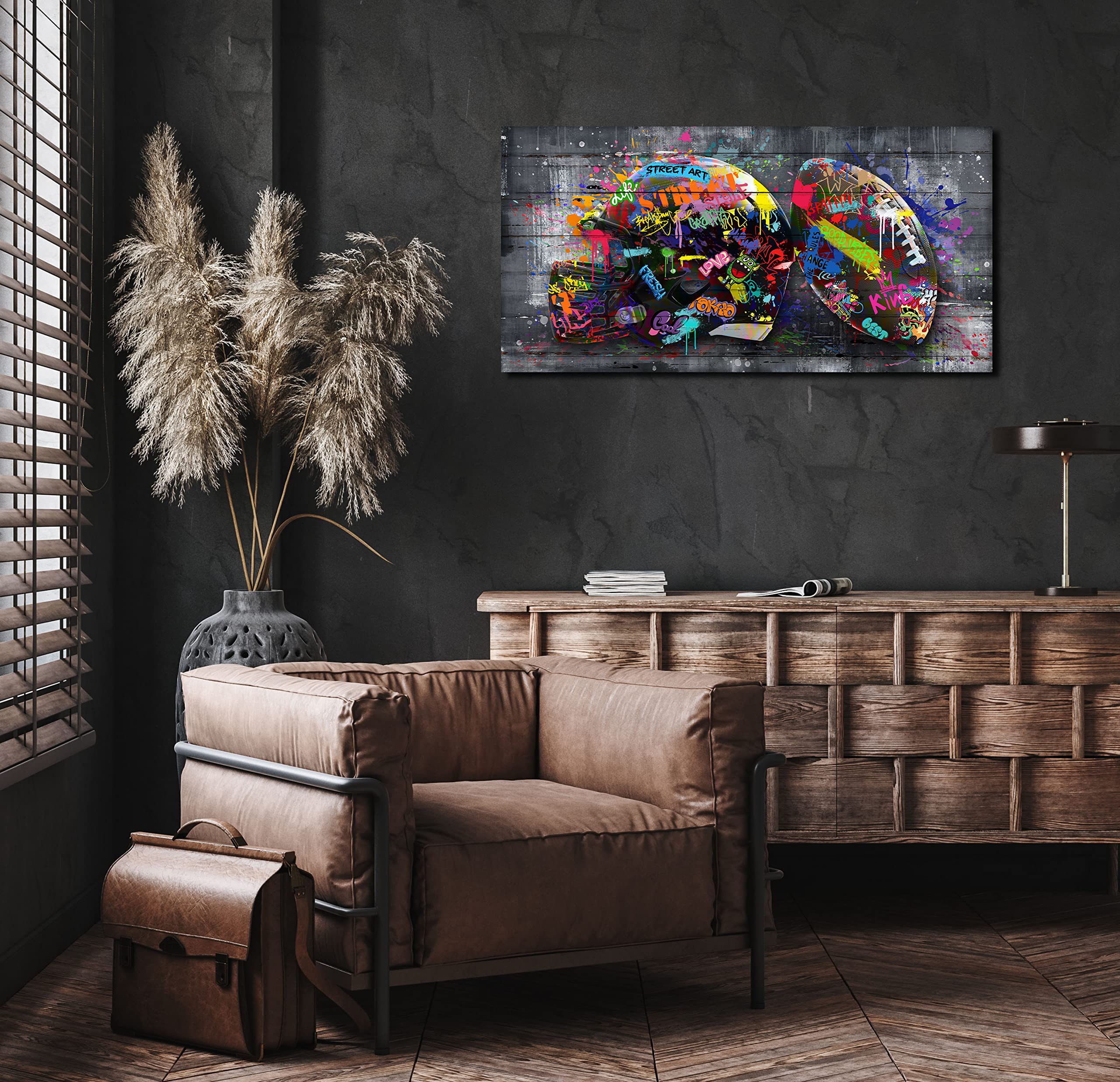 Sixttart American Football Posters For Boys Bedroom - Graffiti Rugby Ball Canvas Wall Art For Office - Sports Posters Wall Decor