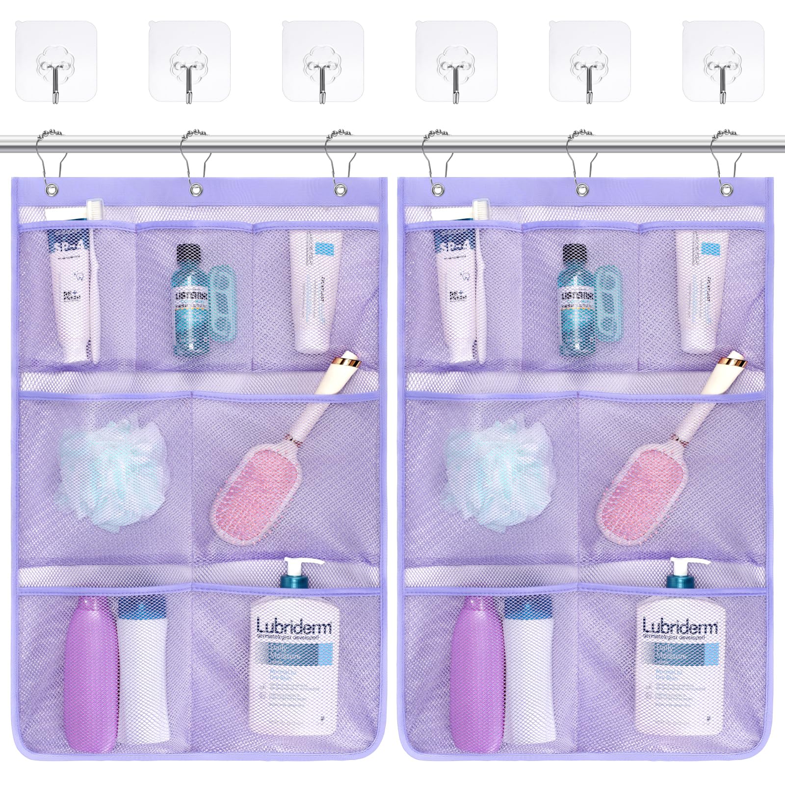 F-color Cruise Essentials 2025 - RV Shower Organizer - with 3 Adhesive Hooks and 3 Metal Loop Hangers, Quick Dry Mesh Shower Cad