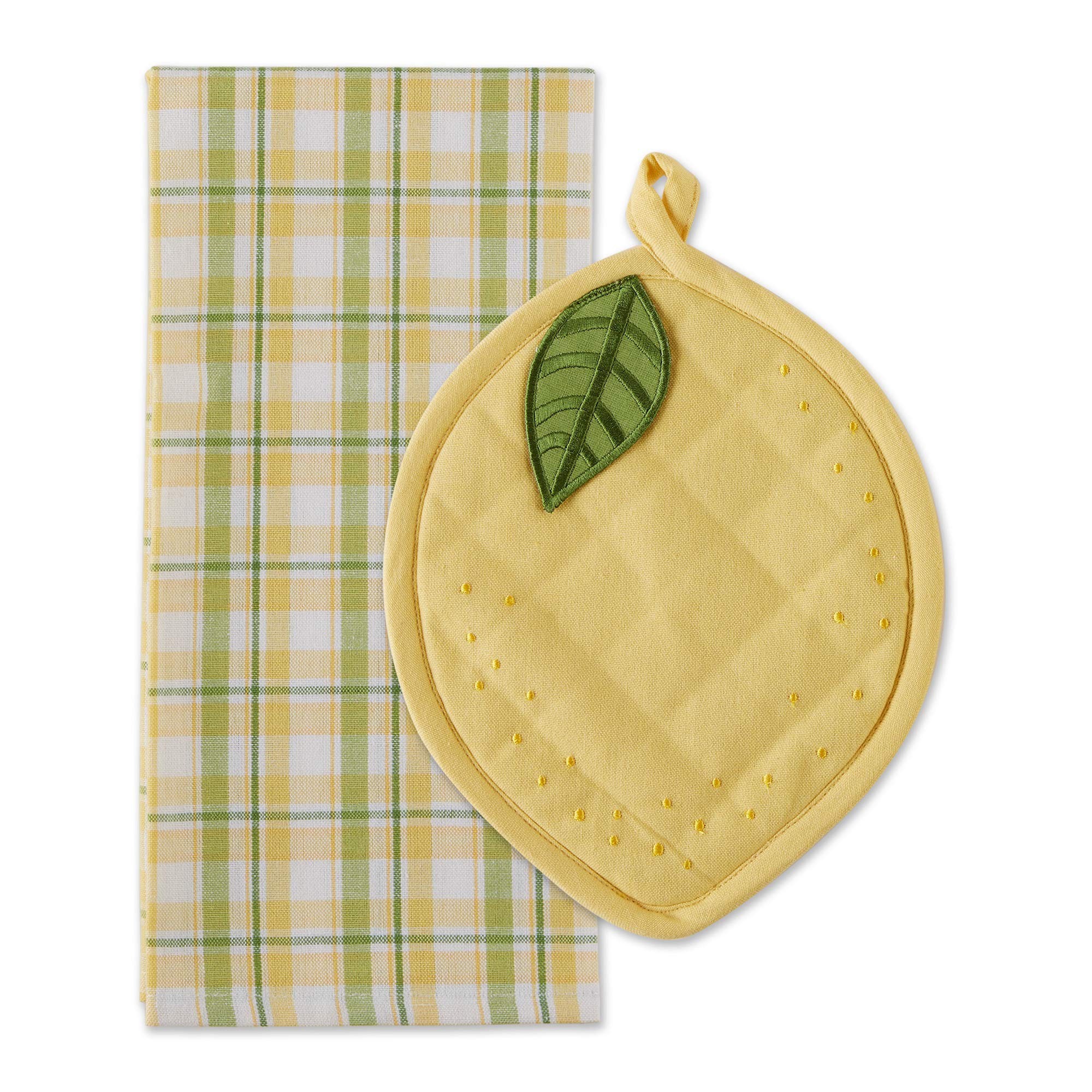 Dii Gift Set Collection Kitchen Set, Potholder & Dishtowel Set, Lemon Plaid, 2 Piece