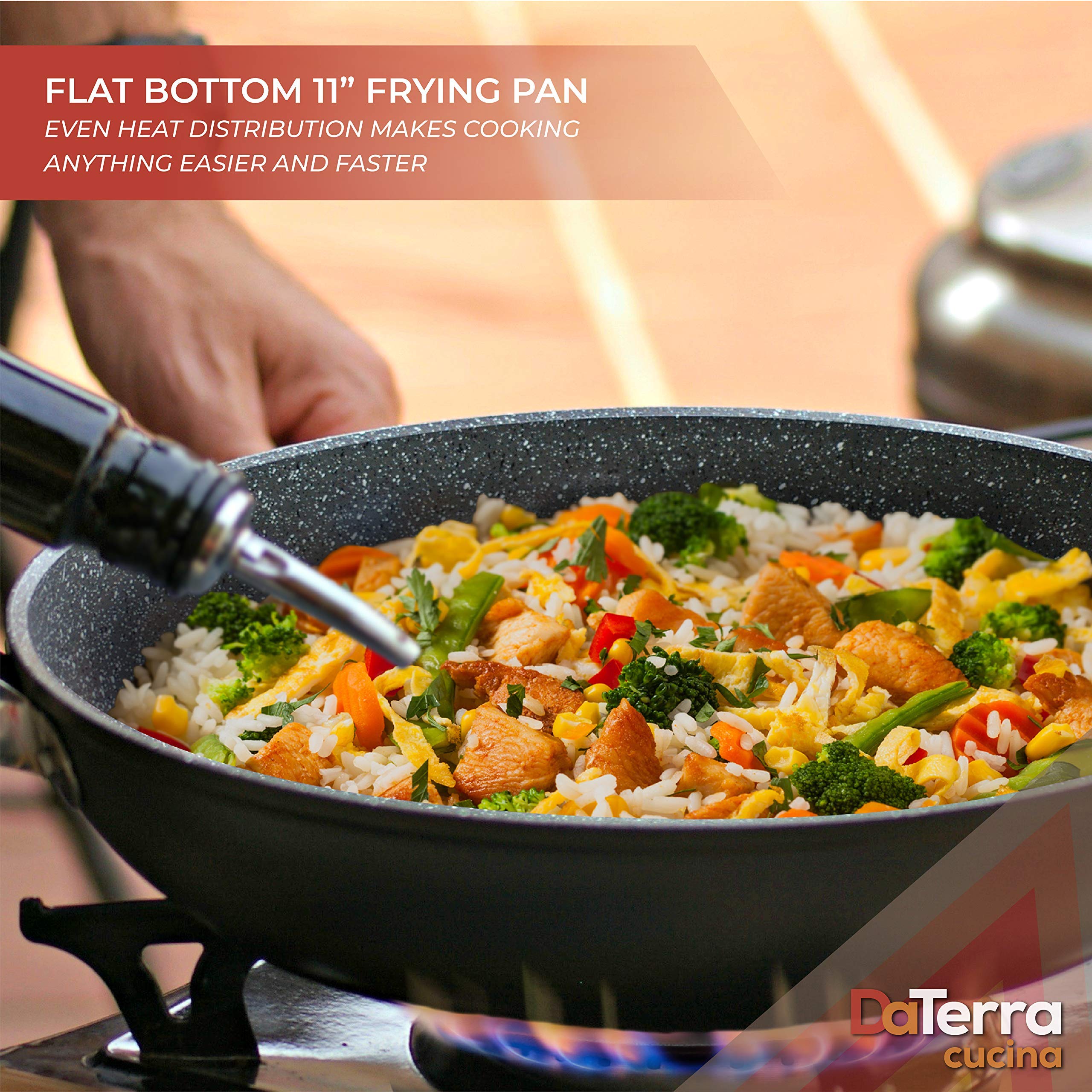 Daterra Cucina 11    Nonstick Frying Pan W/Lid | Made In Italy | Ptfe, Cadmium, Lead And Pfoa Free Proprietary Nontoxic Ceramic