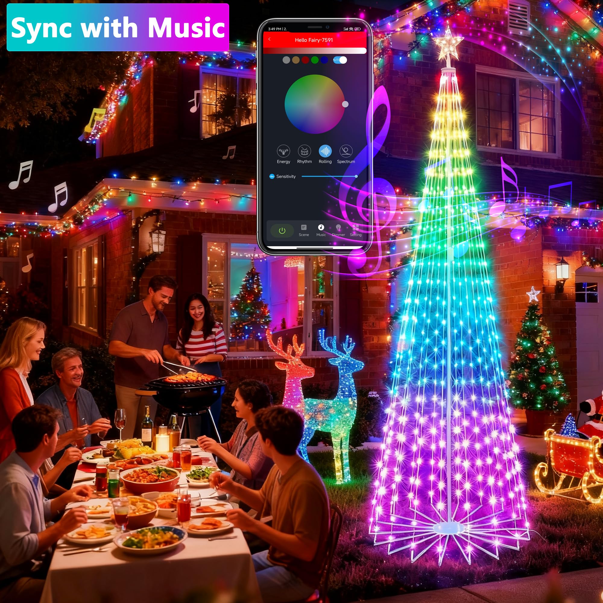 Joomer Christmas Tree Star Lights, 9FT 460LED Smart Orange Purple Light with Remote Timer Music Sync Bluetooth App Controlled RG