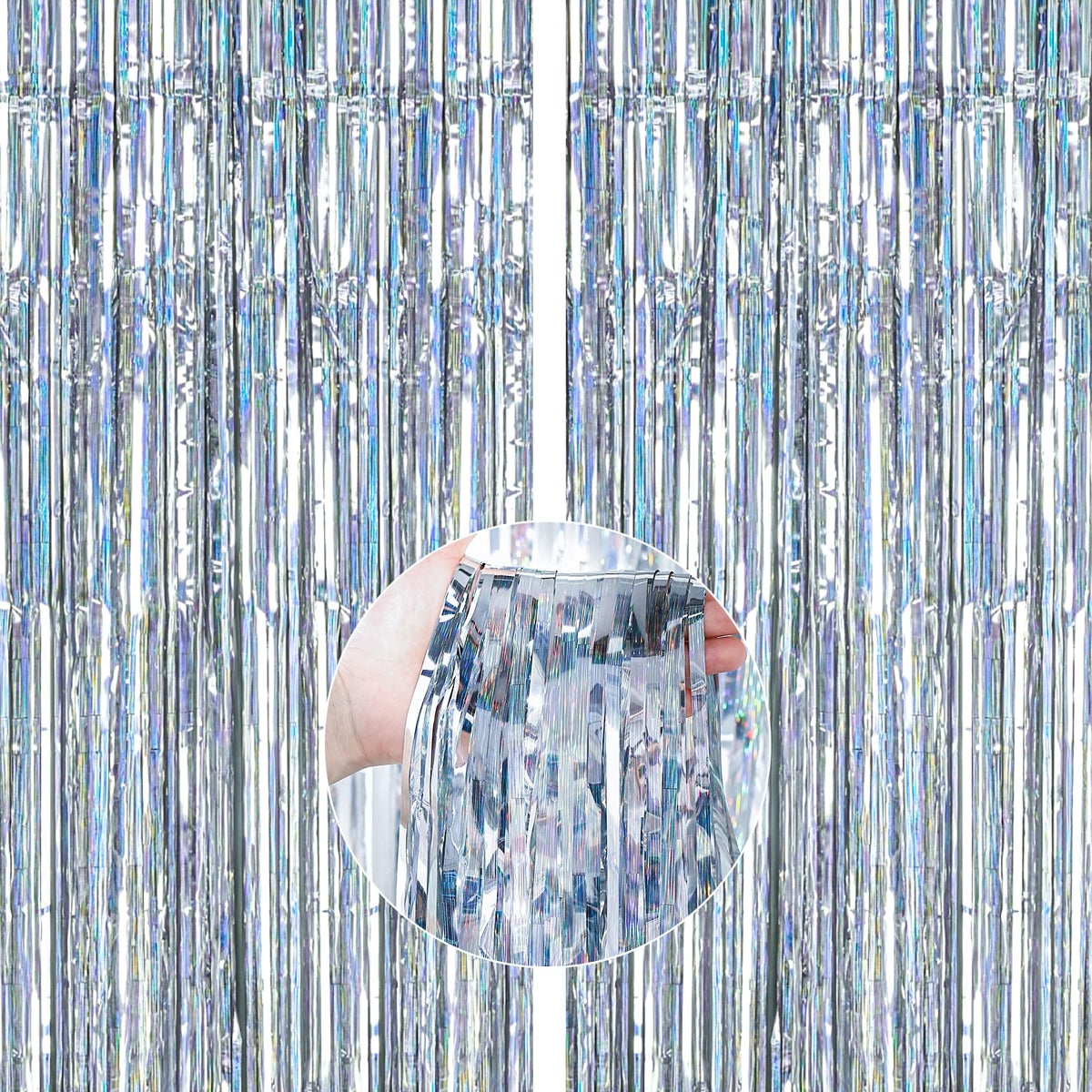 Partywoo Foil Fringe Curtains Silver, 2 Pcs 33X66 Ft Silver Streamers, Fringe Backdrop, Tinsel Backdrop, Tinsel Curtain, Metalli
