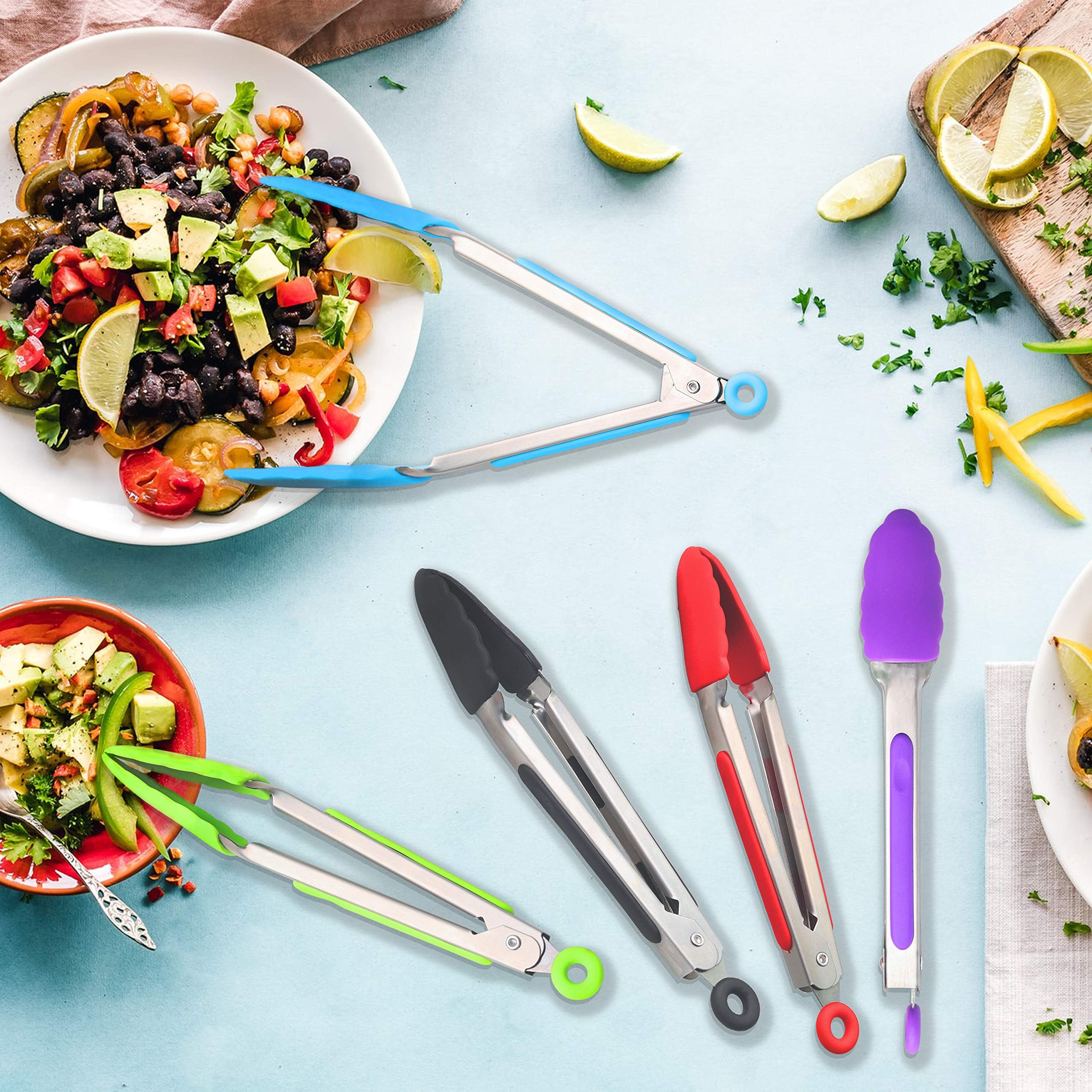 6 Pack Kitchen Tongs 7 Inch Small Food Tongs With Silicon Handles And Nylon Tips Heat Resistant Tongs For Cooking, Serving, Sala