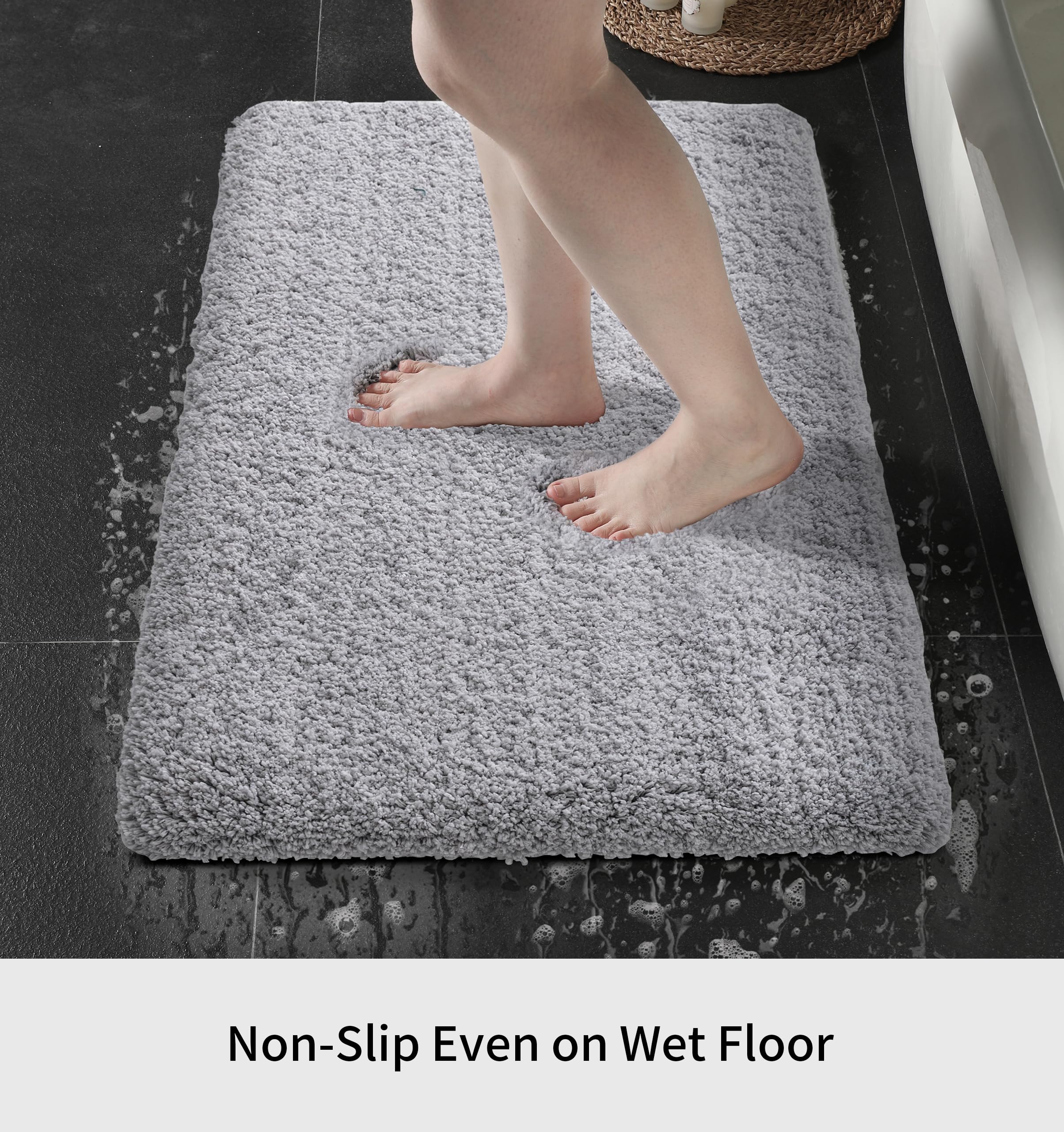 Disolla Gray Bathroom Rug 24X36 Non Slip Fluffy Bath Mat For Bathroom Floor Washable Plush Luxury Bath Rug For Tub Soft Shaggy B