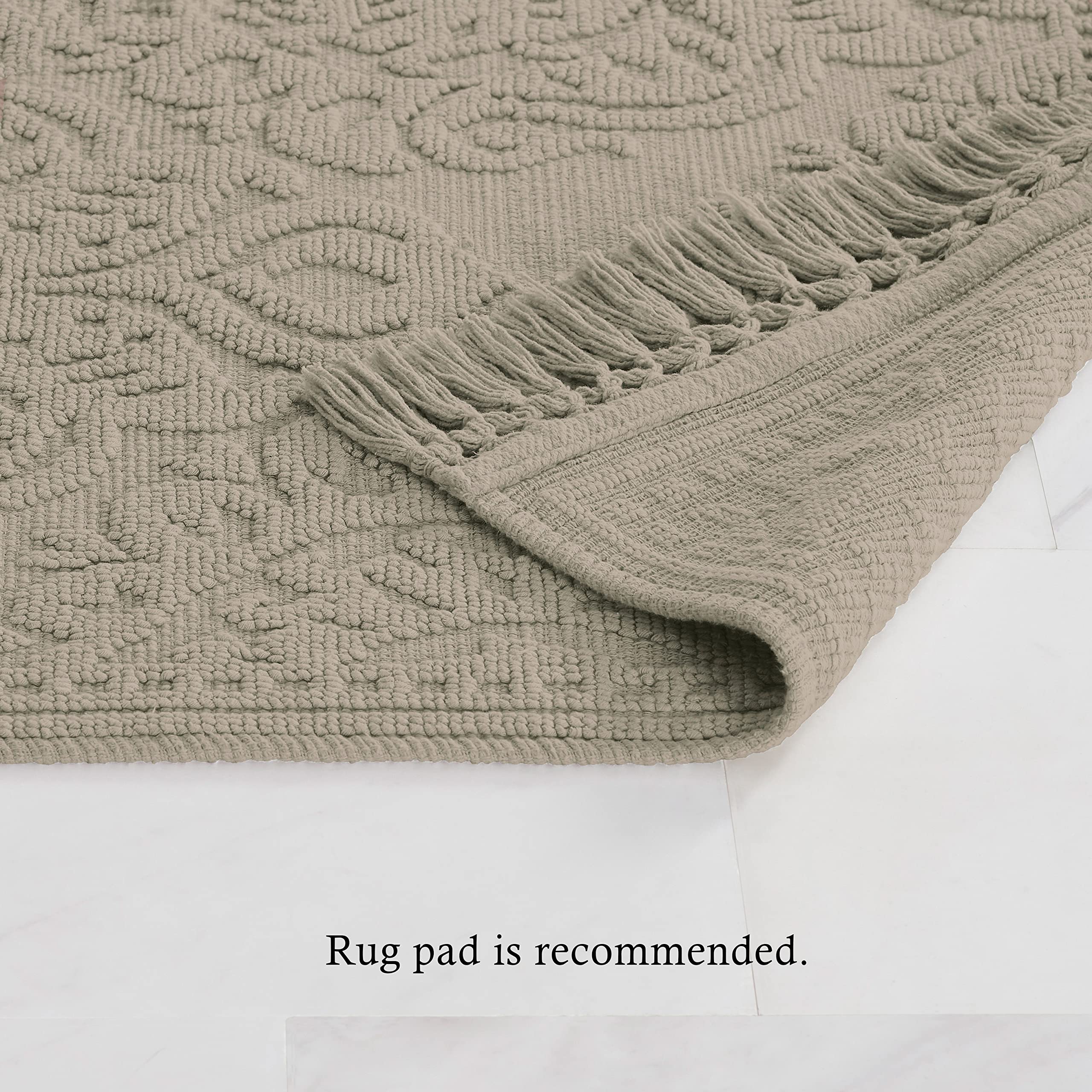 Jean Pierre - Ricardo Bath Mat, Woven Fringe Bathroom Rugs, 100% Cotton, Premium Bathroom Decor - Measures 21'' X 41'' - Linen