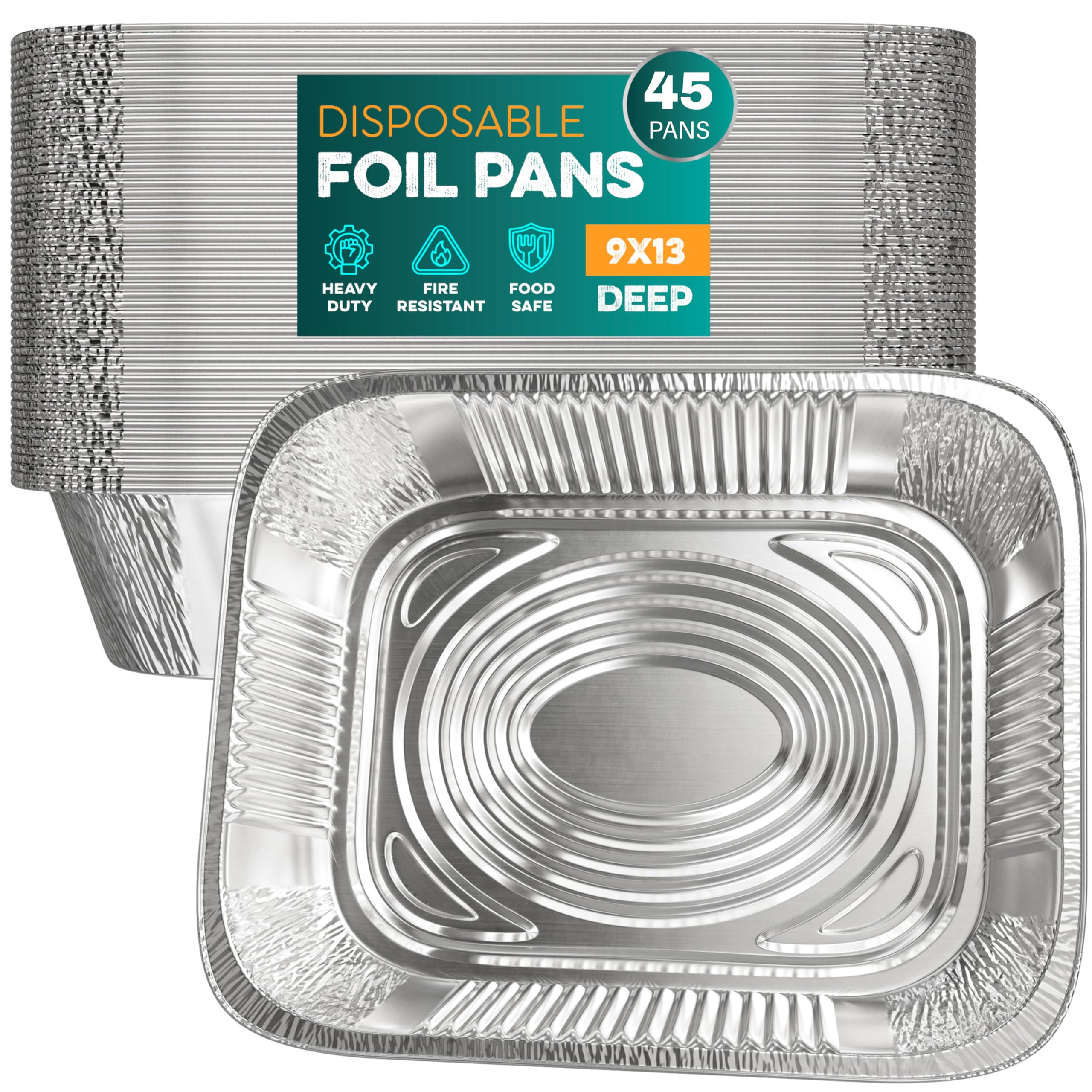 Aluminum Pans 9x13 [45 Pack] Aluminum Foil Pans Trays  Disposable Pans for Baking, BBQ Grilling, Roasting, Cake Serving Dishes,