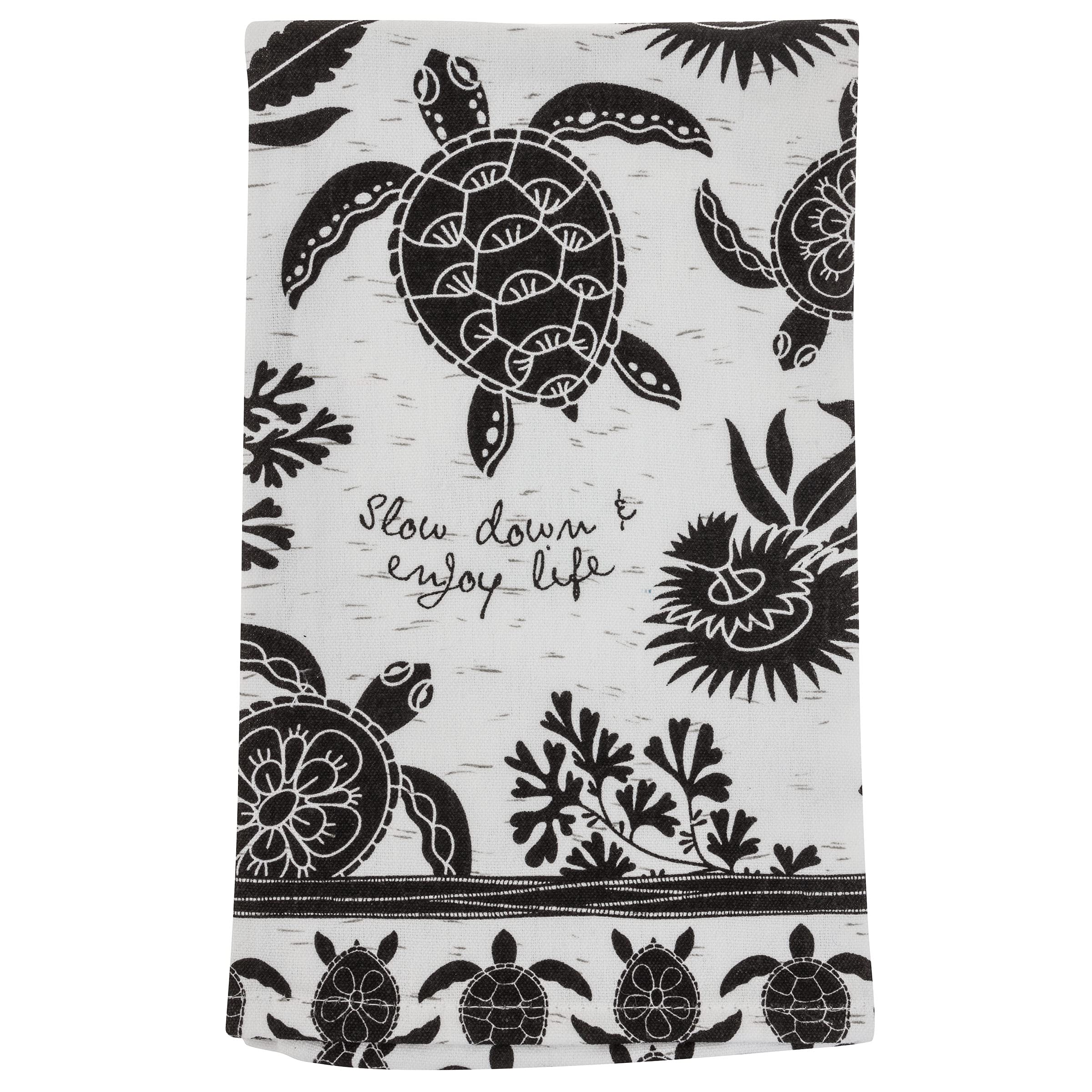 Karma Gifts Black And White Boho Tea Towel,Cotton, Sea Turtle