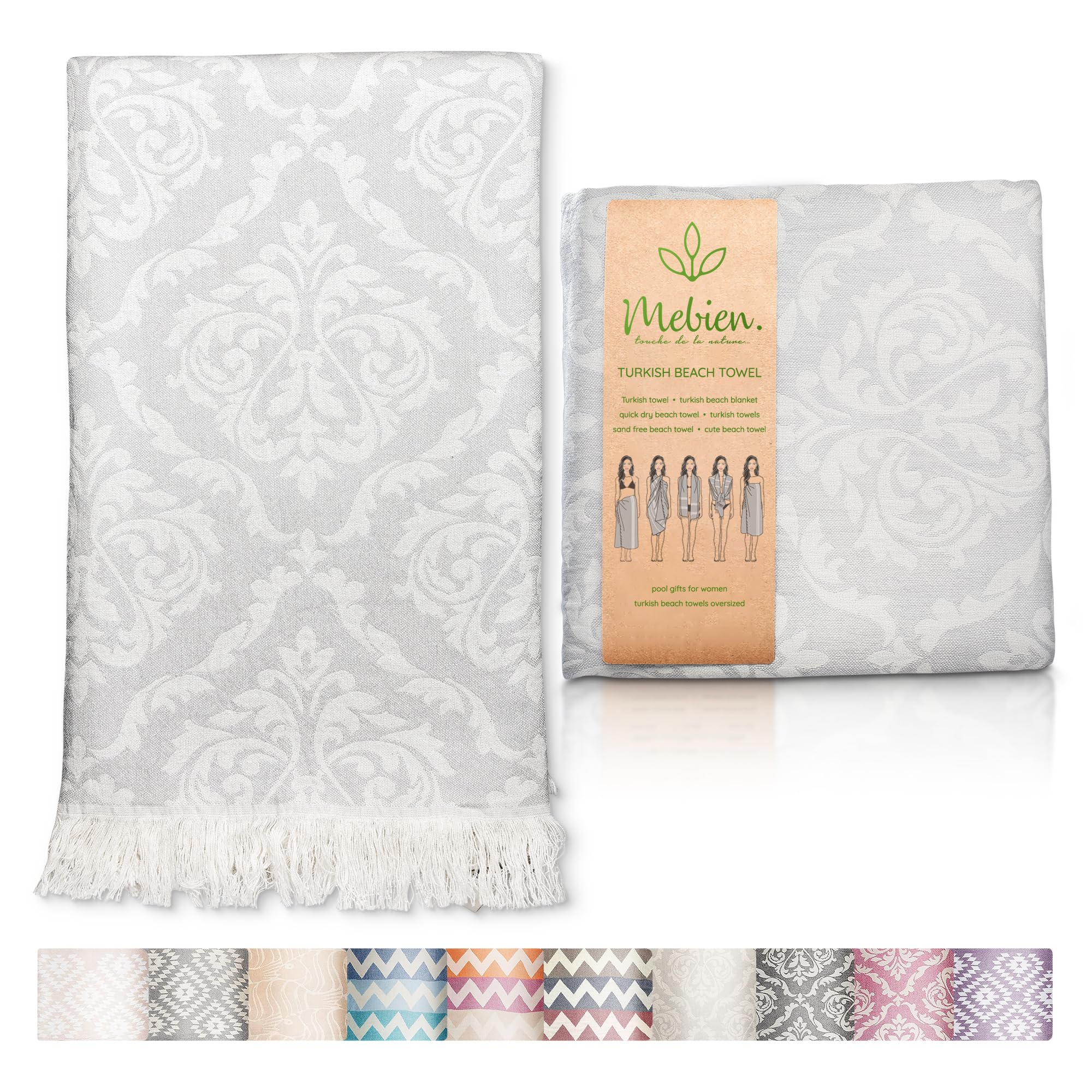 Mebien Touche De La Nature Premium Turkish Beach Towel (35   X67   ) Suitable For Adults And Kids 100% Natural Cotton Quick Dry