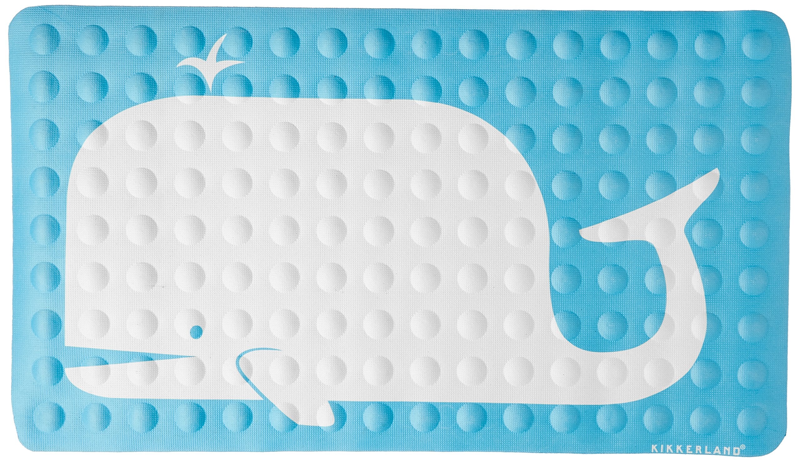 Kikkerland Bathmat, Whale, Natural Rubber High Grip Suction Cup, 27 By 15-Inches, Blue/White