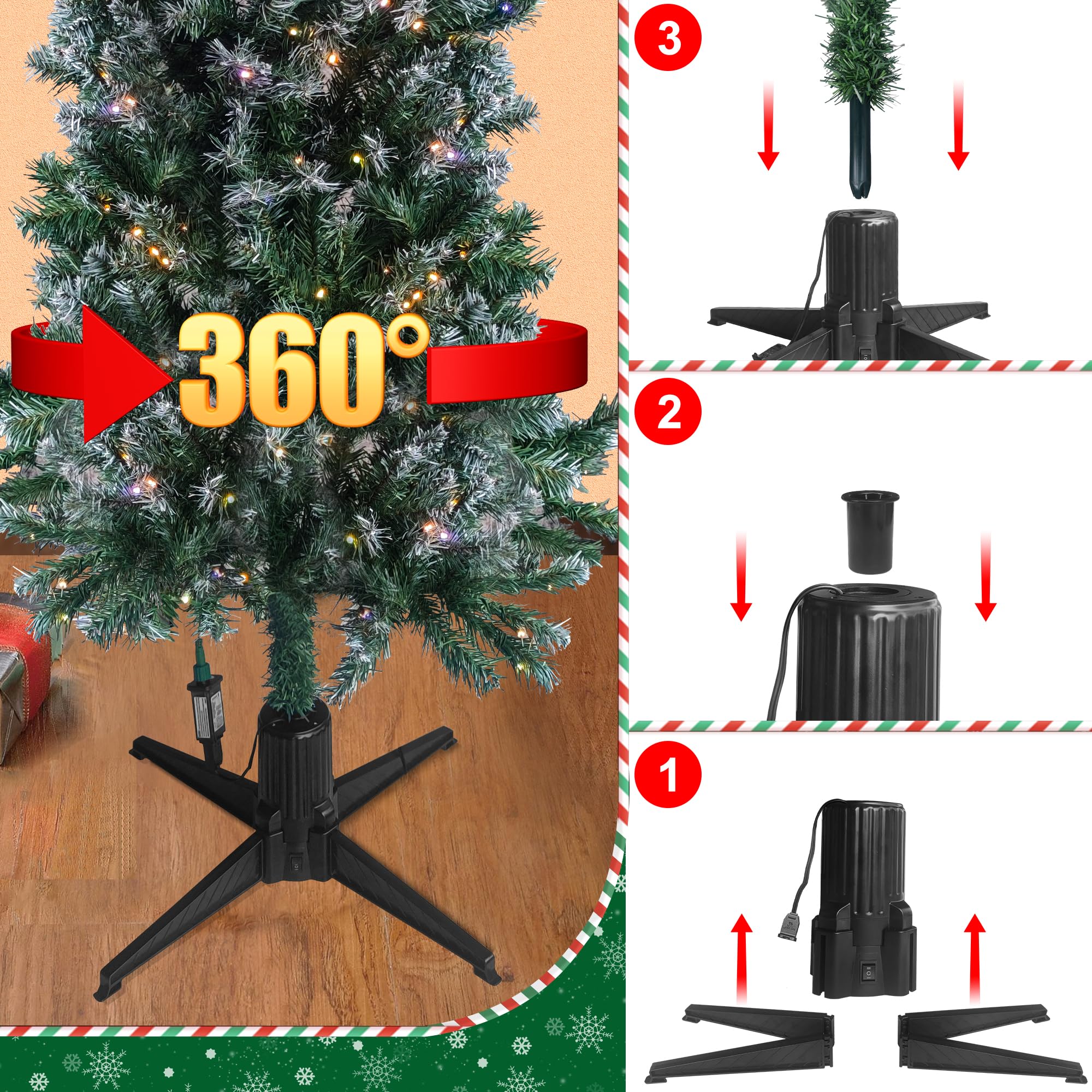 Stright 360 Degree Rotating Christmas Tree Stand, Revolving Artificial Tree Base for Tree Up to 7.5FT, Spinning Christmas Tree S