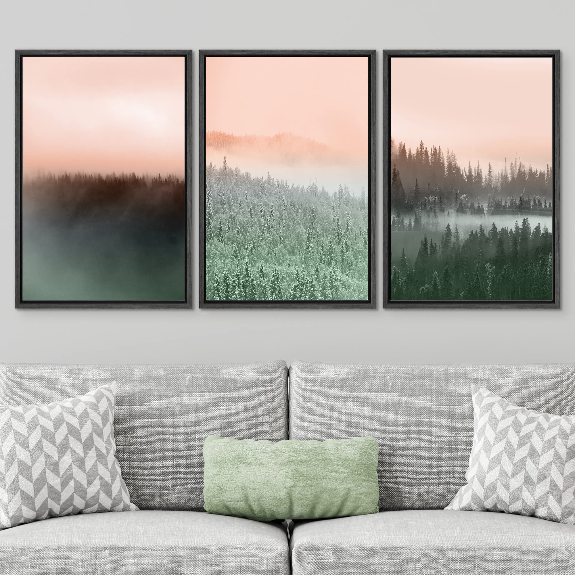 Signwin Framed Canvas Print Wall Art Set Duotone Orange Green Mountain Forest Nature Wilderness Photography Modern Art Rustic Sc