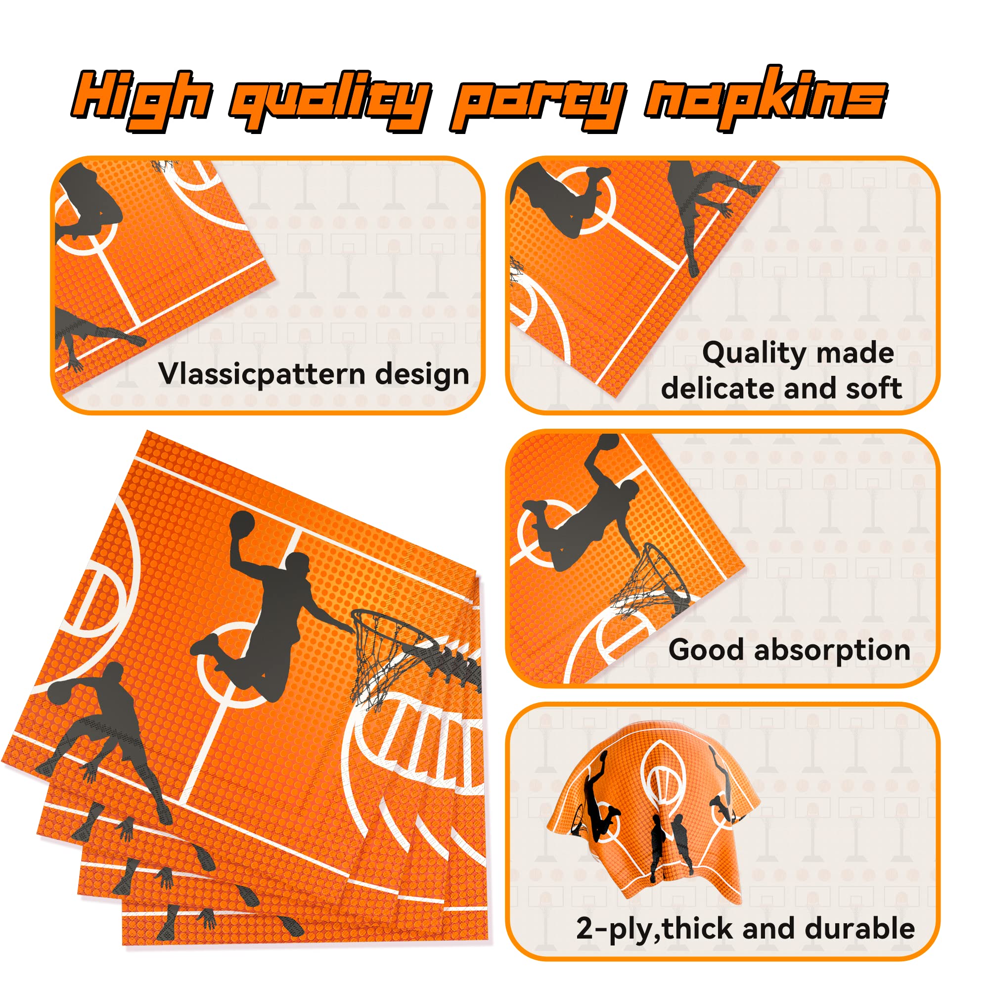 Lmjunzz 120 Pcs Basketball Party Supplies Bundle Paper Plates Napkins Forks Basketballs Party Birthday Decorations For Kids Serv
