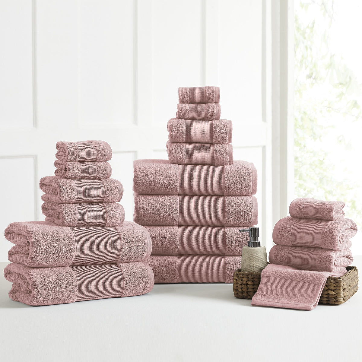 Modern Threads Air Cloud 18-Piece Towel Set - 100% Zero-Twist Cotton, 500 Gsm, Quick Dry & Plush, Pink