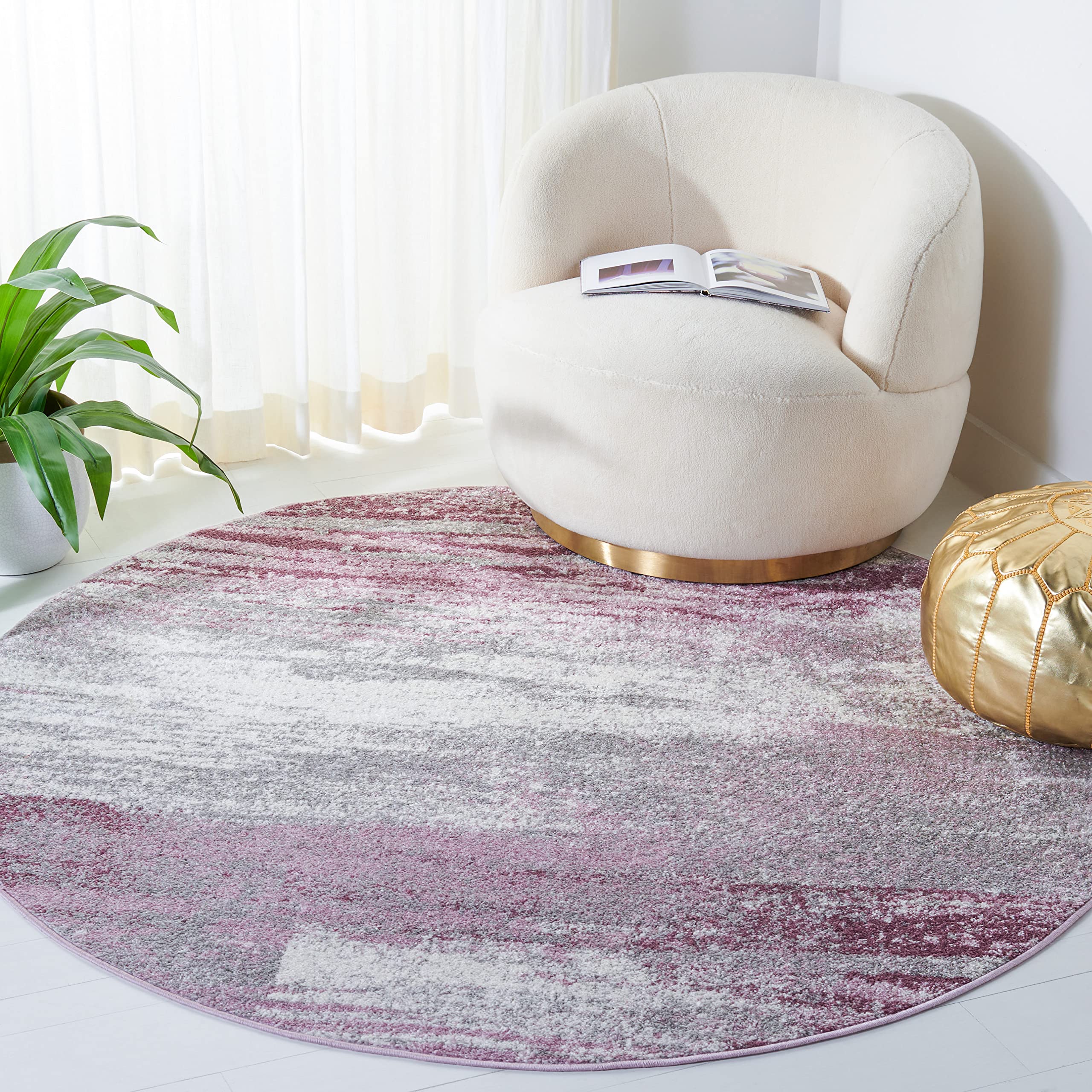 SAFAVIEH Adirondack Collection 8 Round Grey/Purple ADR112V Modern Abstract Non-Shedding Area Rug