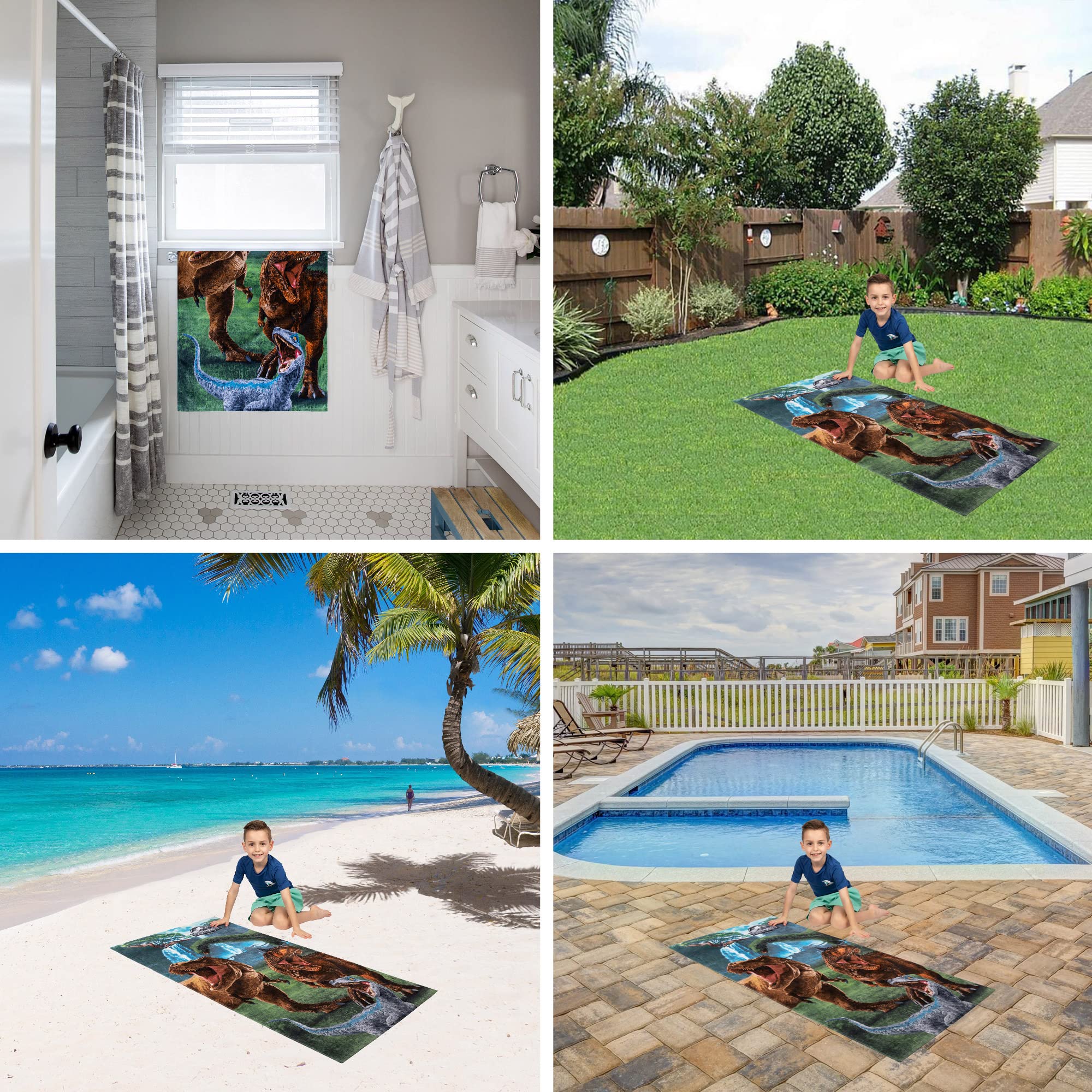 Jurassic World Dominion Blue Velociraptor and Rexy T-Rex Super Soft Cotton Bath/Pool/Beach Towel  58 Inches x 28 Inches  By Franco Kids