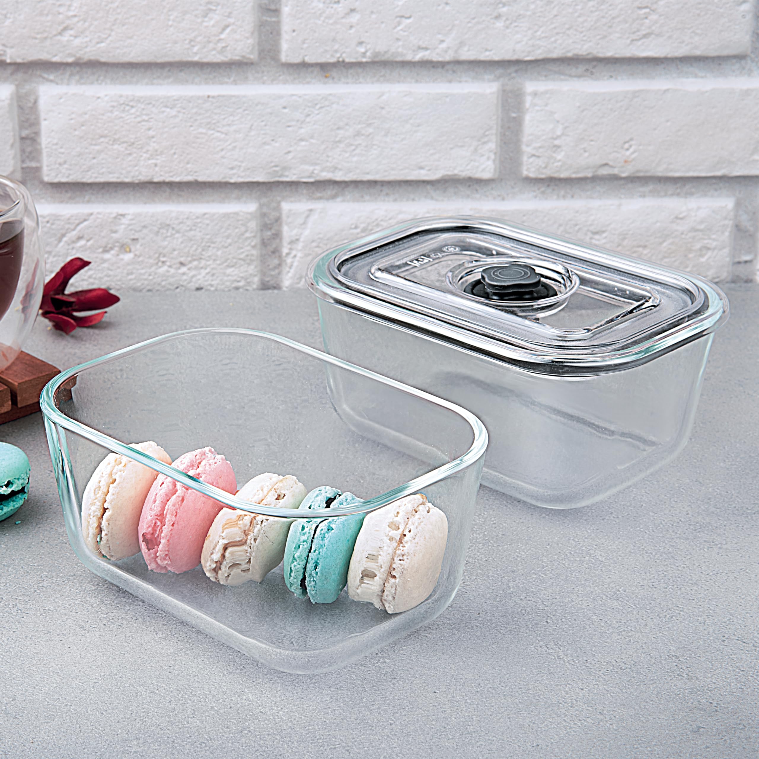 La Opala Cook Serve Store 100% Borosilicate Glass Storage Container | Preserve N Store With AirTight Vacuum Lid | Rectangle 800