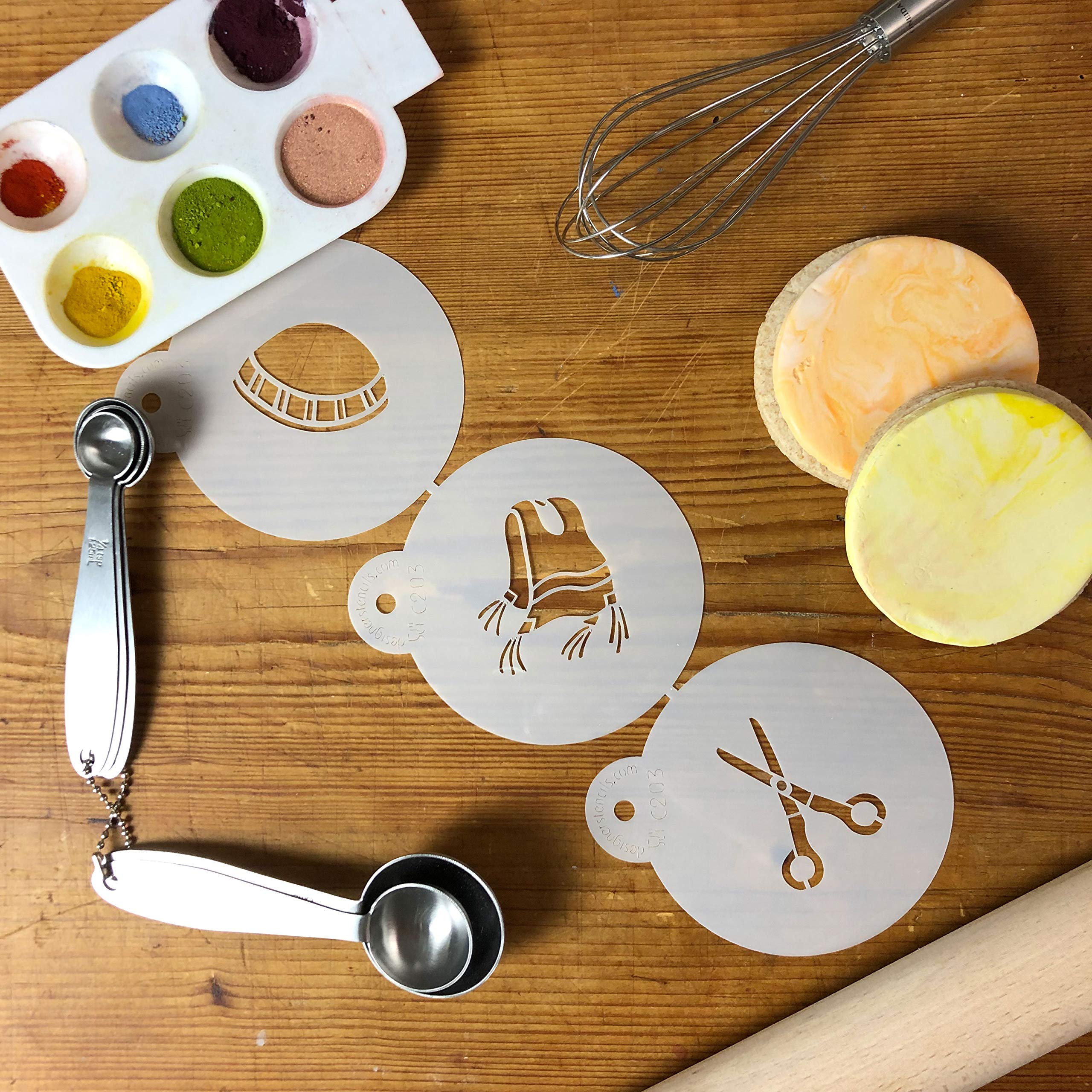 Designer Stencils C203 Three Upsherin Symbols Cookie Stencils, Beige/Semi-Transparent