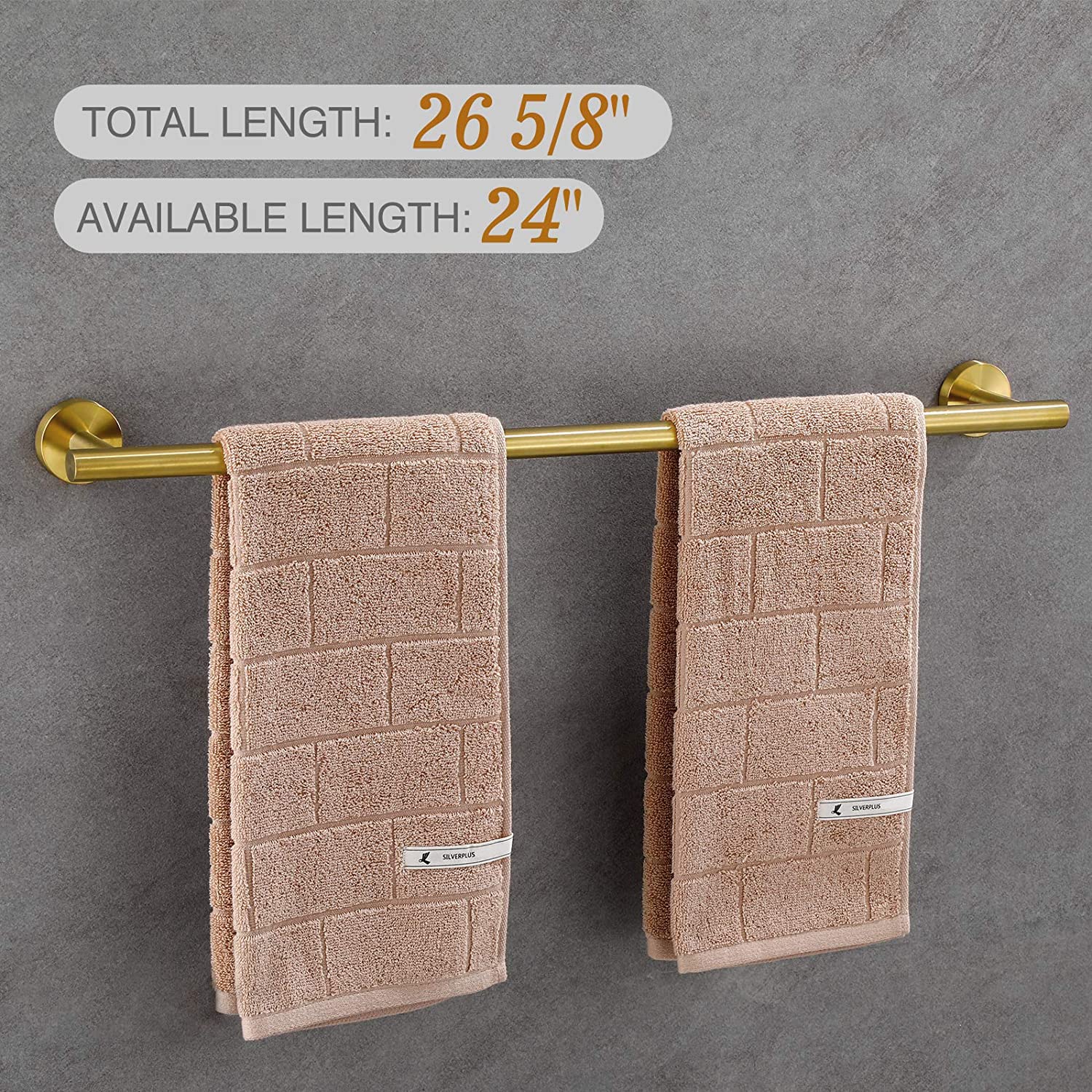 USHOWER Brushed Gold Towel Bar  24-Inch Towel Racks for Bathroom Wall-Mounted  SUS304 Stainless Steel Towel Rod Modern Home Decor (Total Length 27-Inch)
