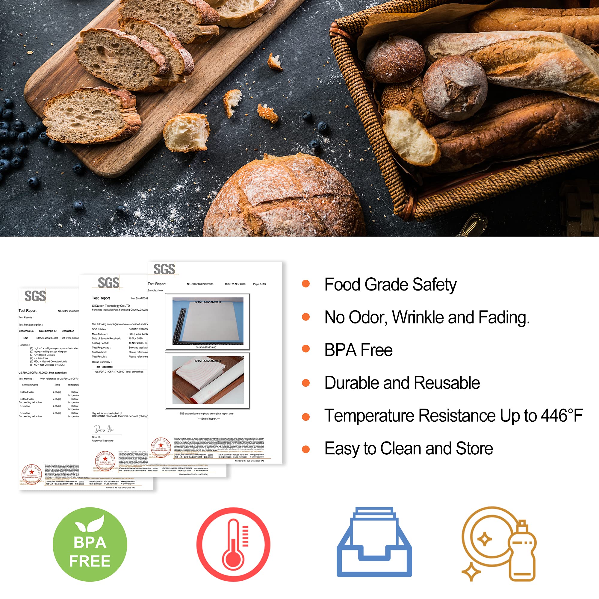 Siliqueen Silicone Pastry Baking Mat With Measurements Extra A Brush And A Dough Scraper- 23.5    X 15.7    Heat Resistant, Bpa