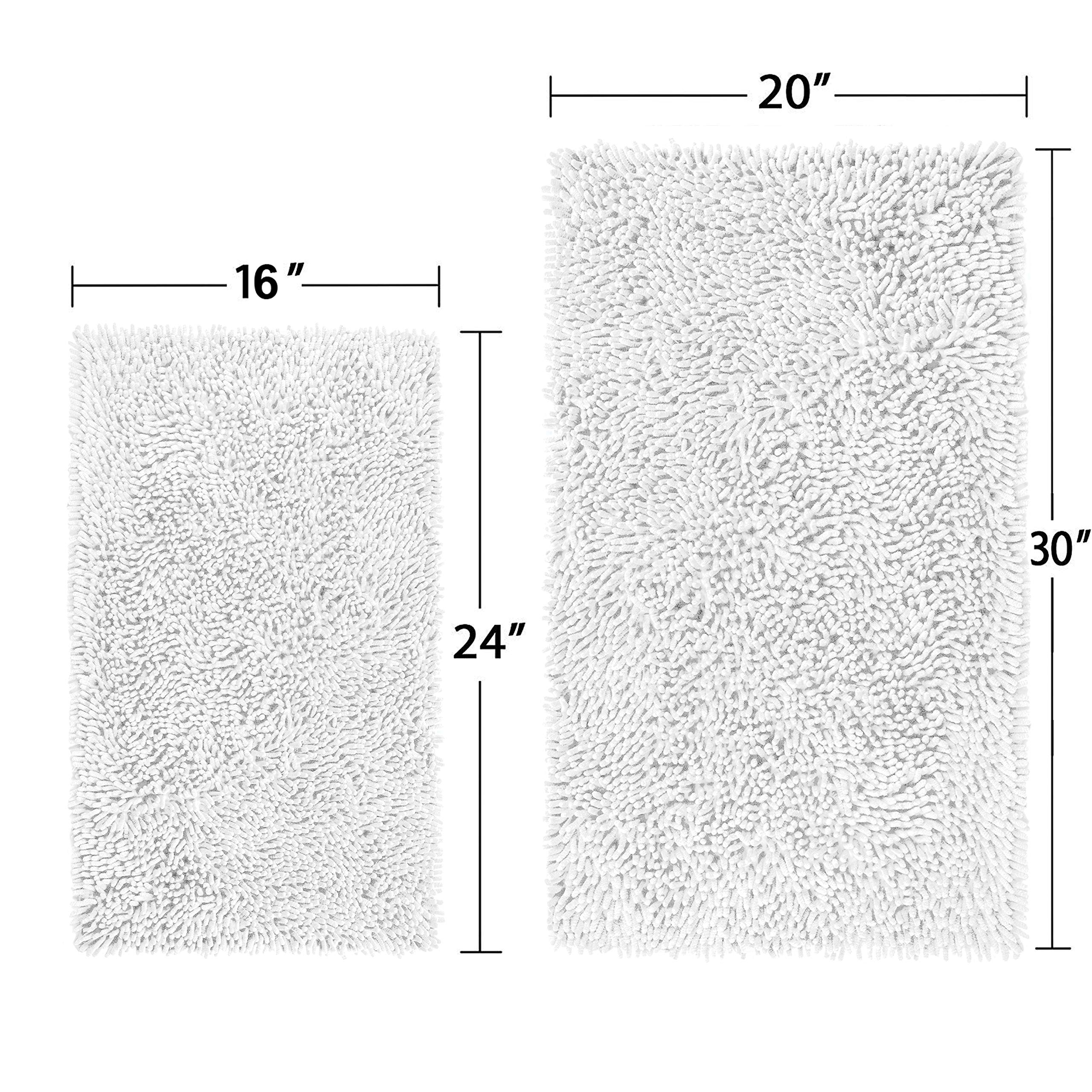 Luxurux White Bathroom Rugs, Bathroom Rug Set-Extra-Soft Plush White Bath Mat, 1'' Chenille Microfiber Material, Super Absorbent
