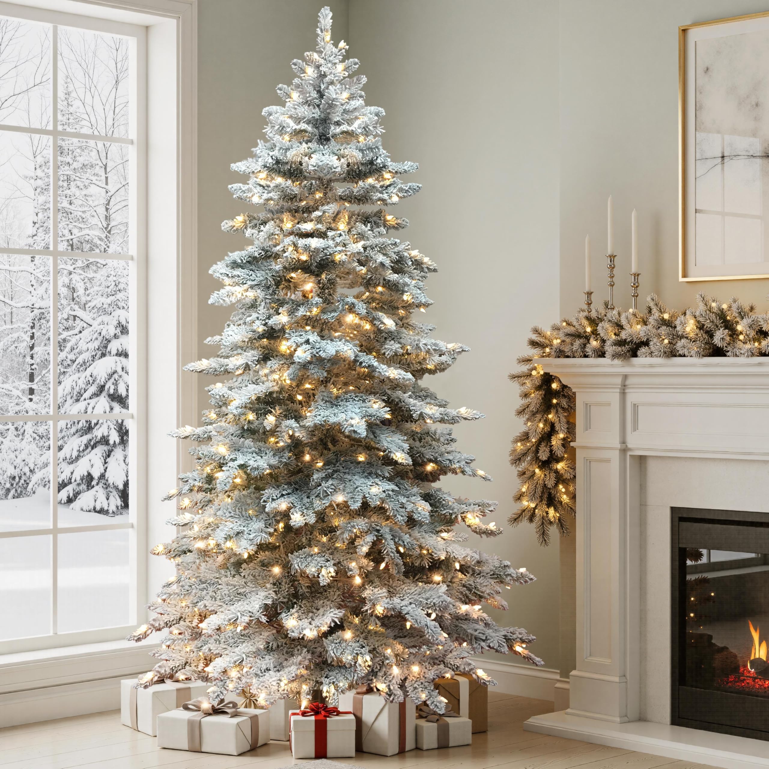 Yaheetech 6ft Pre-Lit Christmas Fir Tree with 400 Warm LED Lights & 940 PVC Tips,Hinged Holiday Decorative Tree with Foldable St