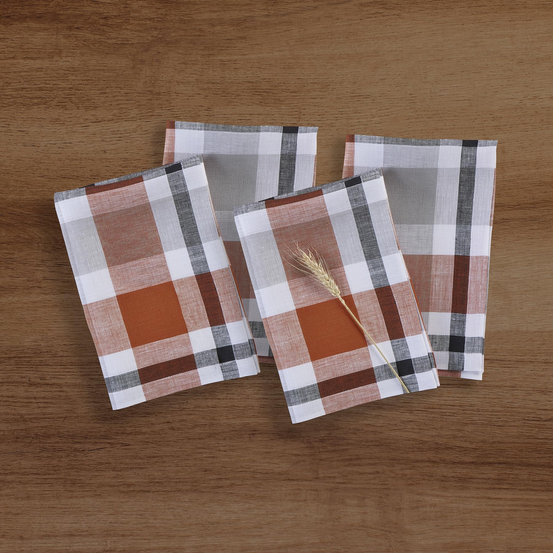 Solino Home Plaid Linen Dinner Napkins 20 X 20 Inch - 100% Pure Linen Cinnamon Fall Buffalo Check Cloth Napkins Set Of 4 - Handc