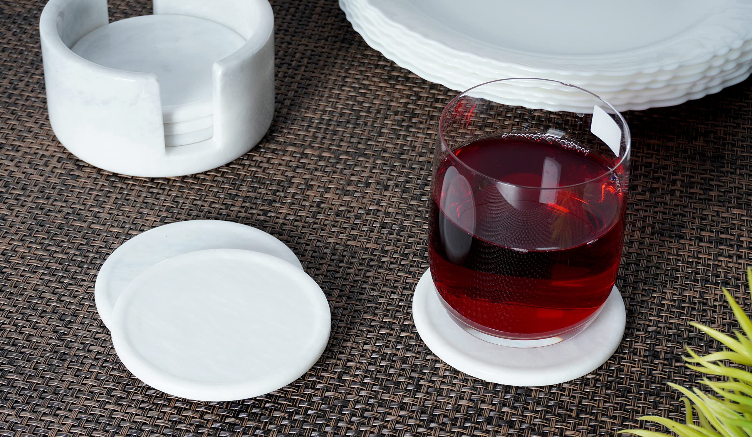 Radicaln Marble Coaster Set 3.5 Inches White Round Handmade Coasters For Table D  Cor Home D  Cor With Car Cup Coasters Set Of