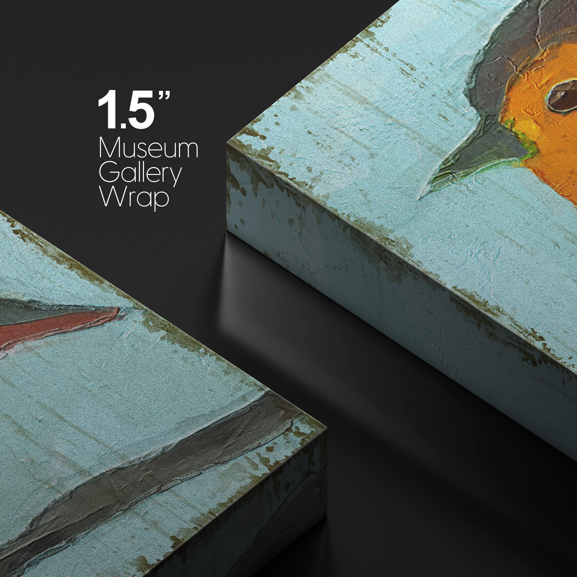 Wall26 Canvas Print Wall Art Textured Geometric Orange & Yellow Robin Animals Birds Illustrations Modern Art Rustic Scenic Color