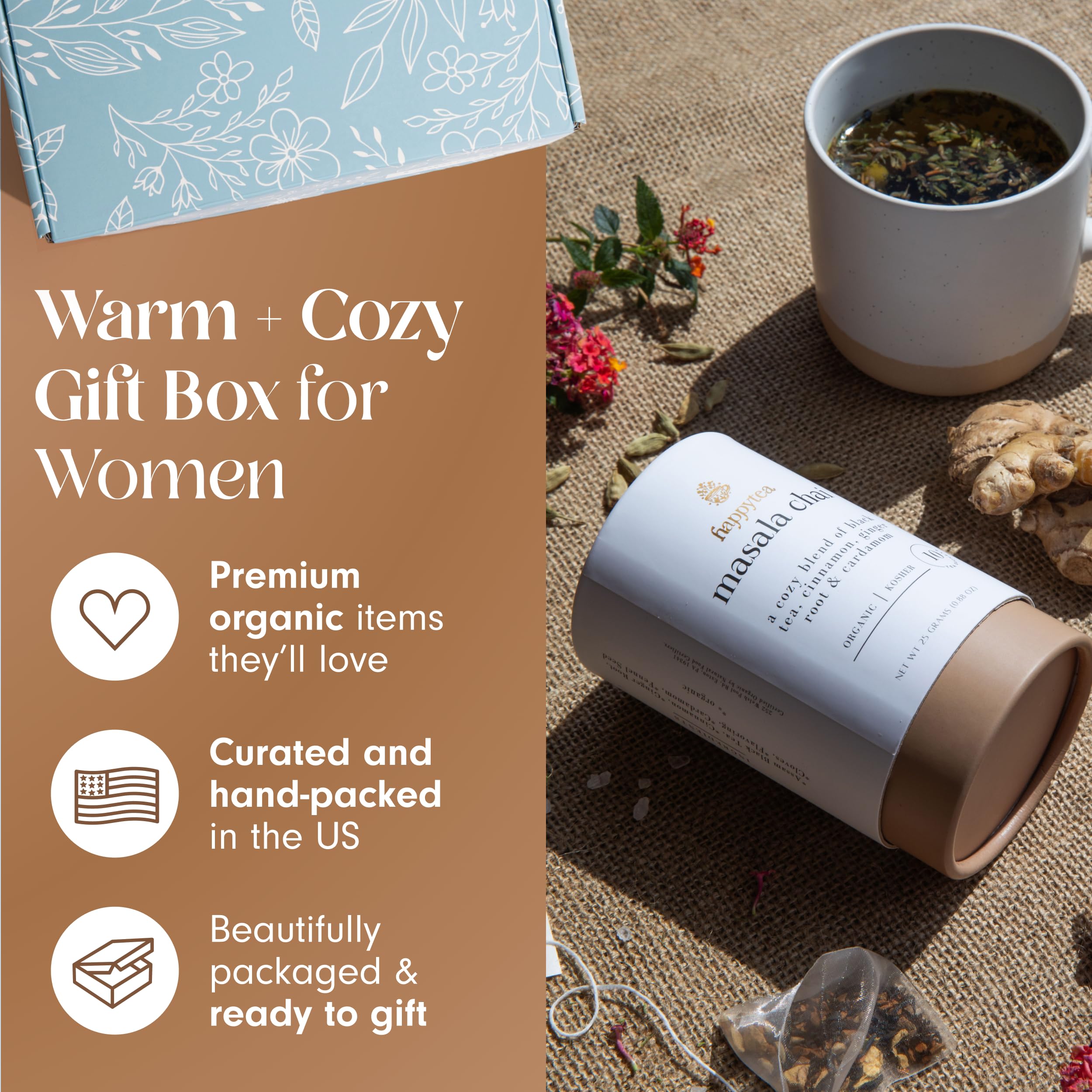 Unboxme Tea Lover'S Gift Basket - Soothing Self- Care Box With Fluffy Socks, Ceramic Mug, Chai Tea, Honey & Cinnamon. Perfect Se